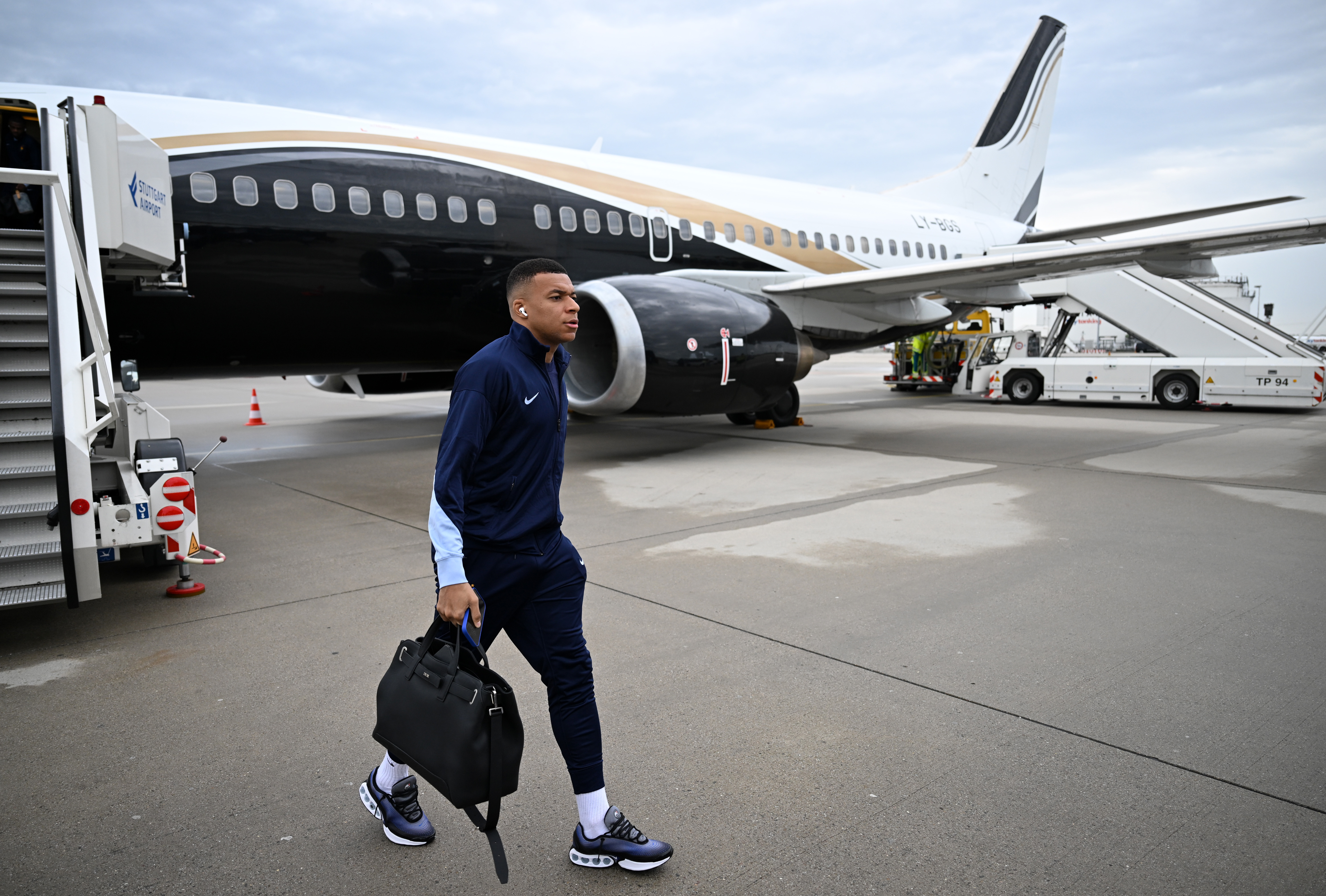 Kylian Mbappe reacts.