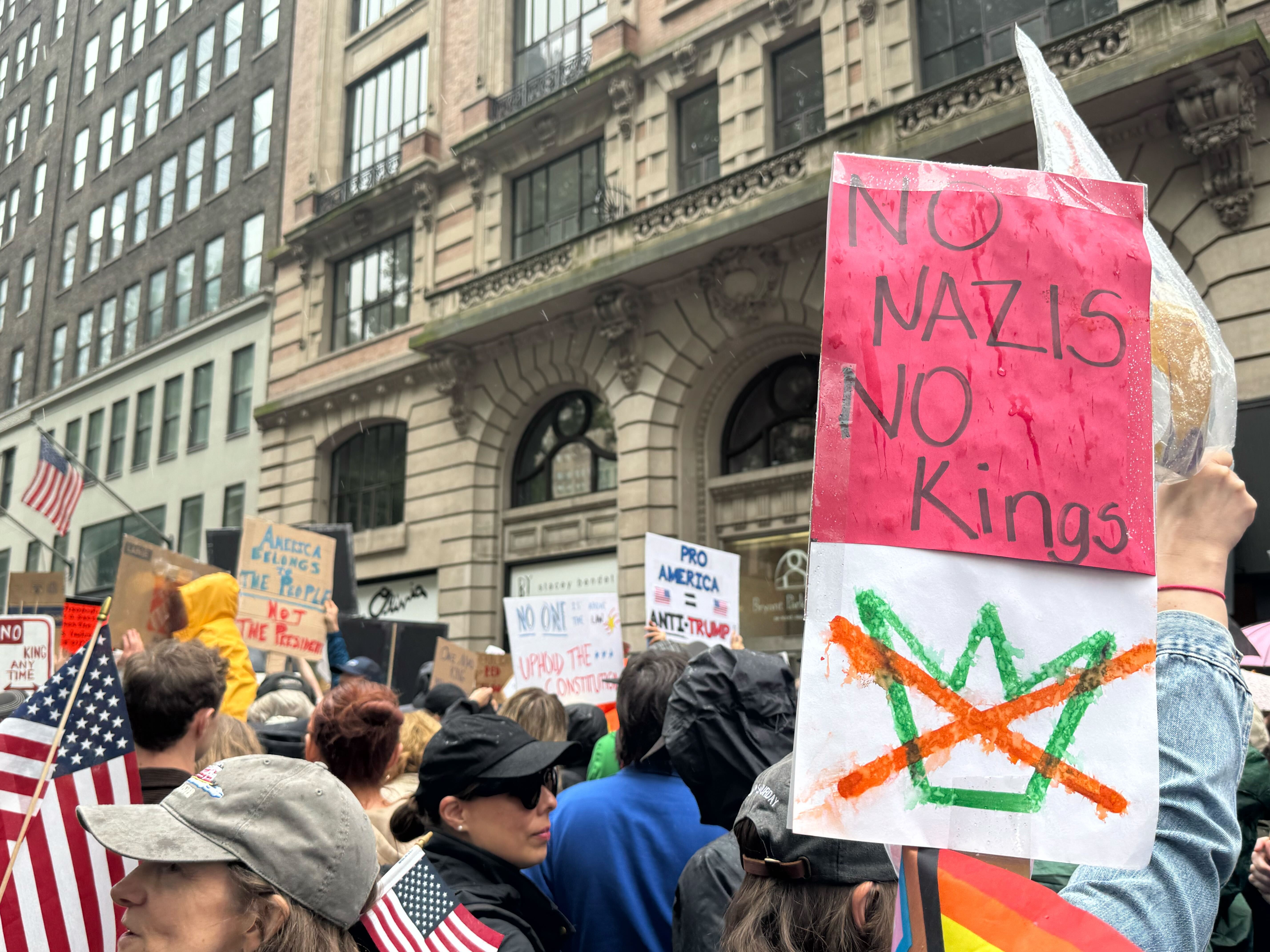 "No Kings" protesters rally against the Trump administration in New York City.