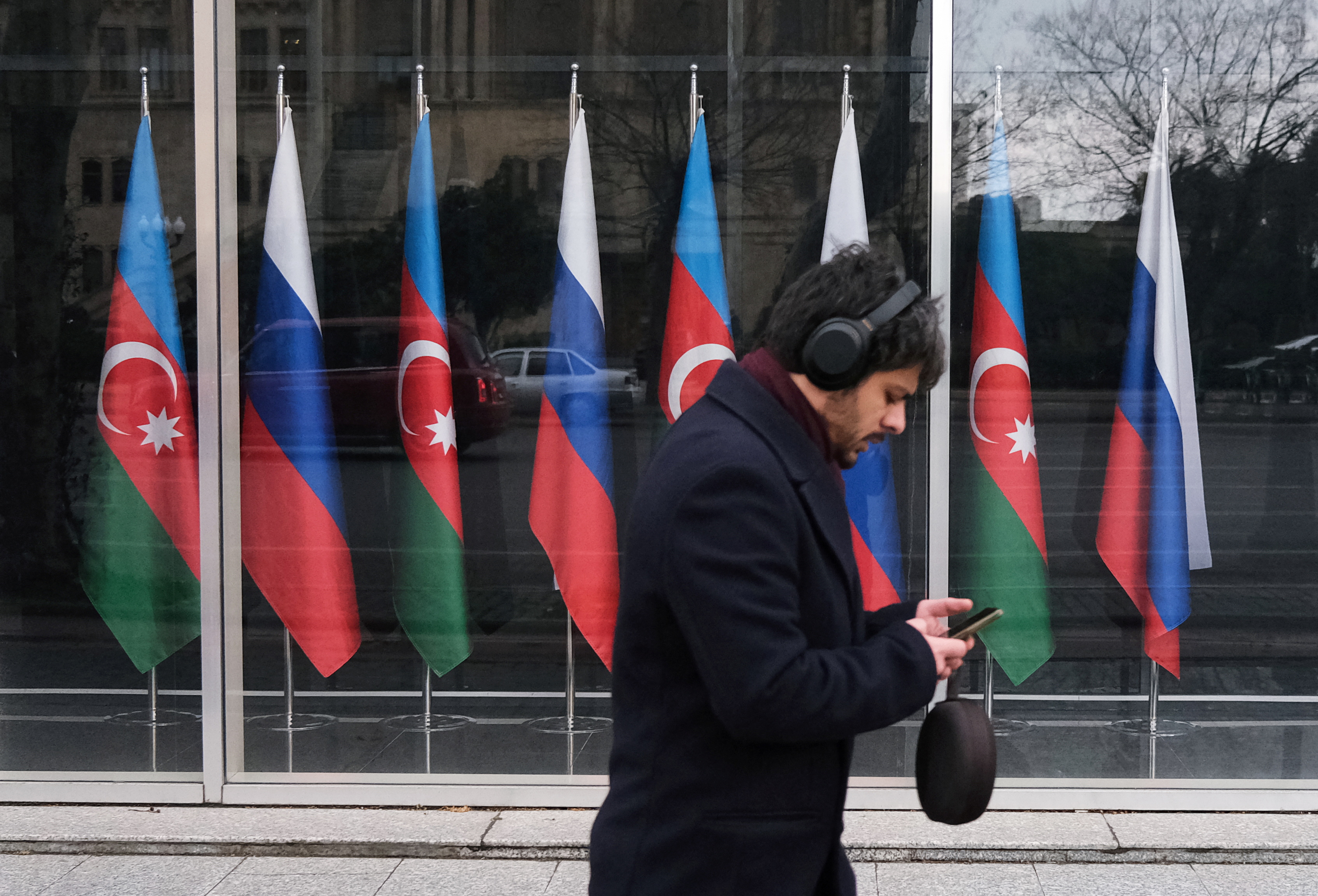 A man walks past the "Russian House", the Russian information and cultural centre.