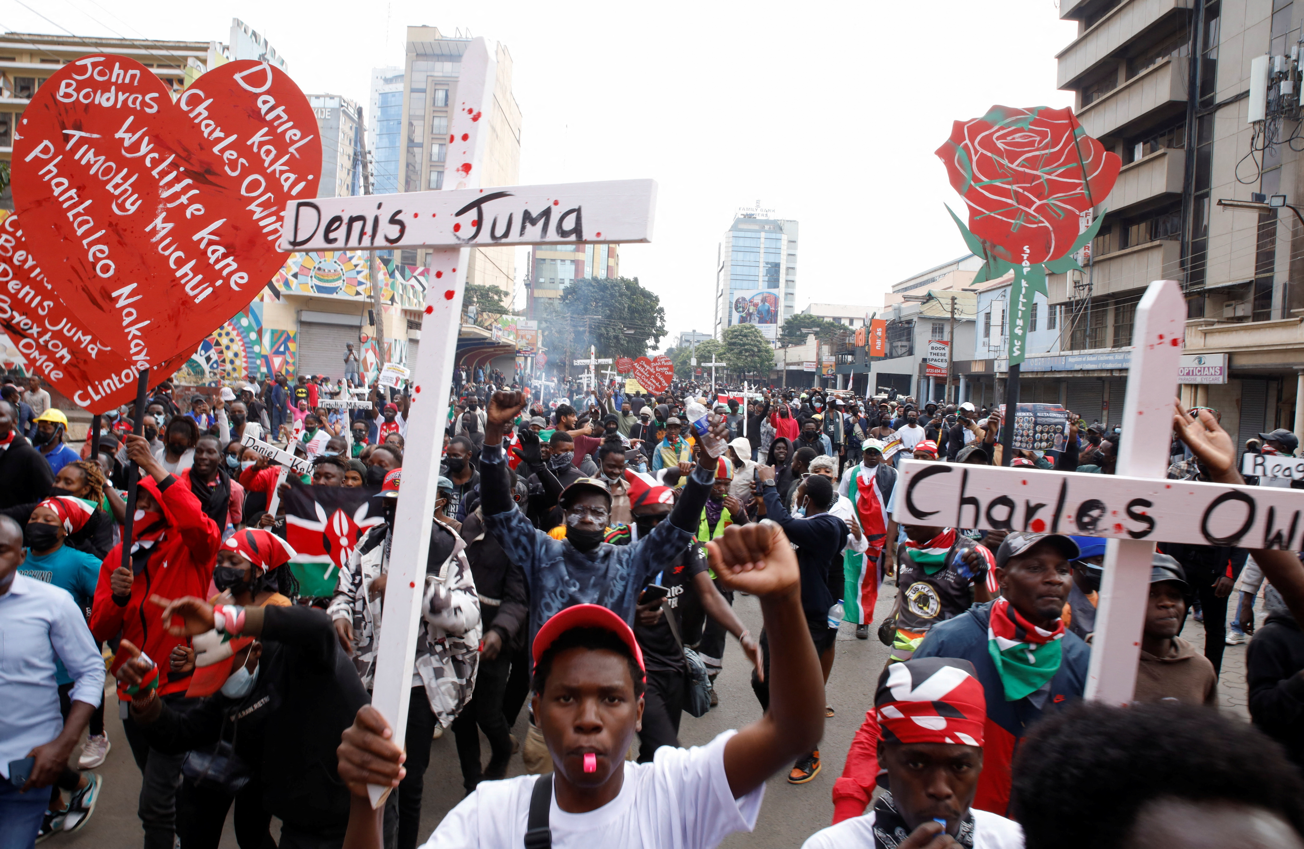 Protesters march during demonstrations to mark the first anniversary of the deadly 2024 anti-government protests that drew widespread condemnation over the use of force by security agencies, in Nairobi, Kenya June 25, 2025. REUTERS/Donwilson Odhiambo