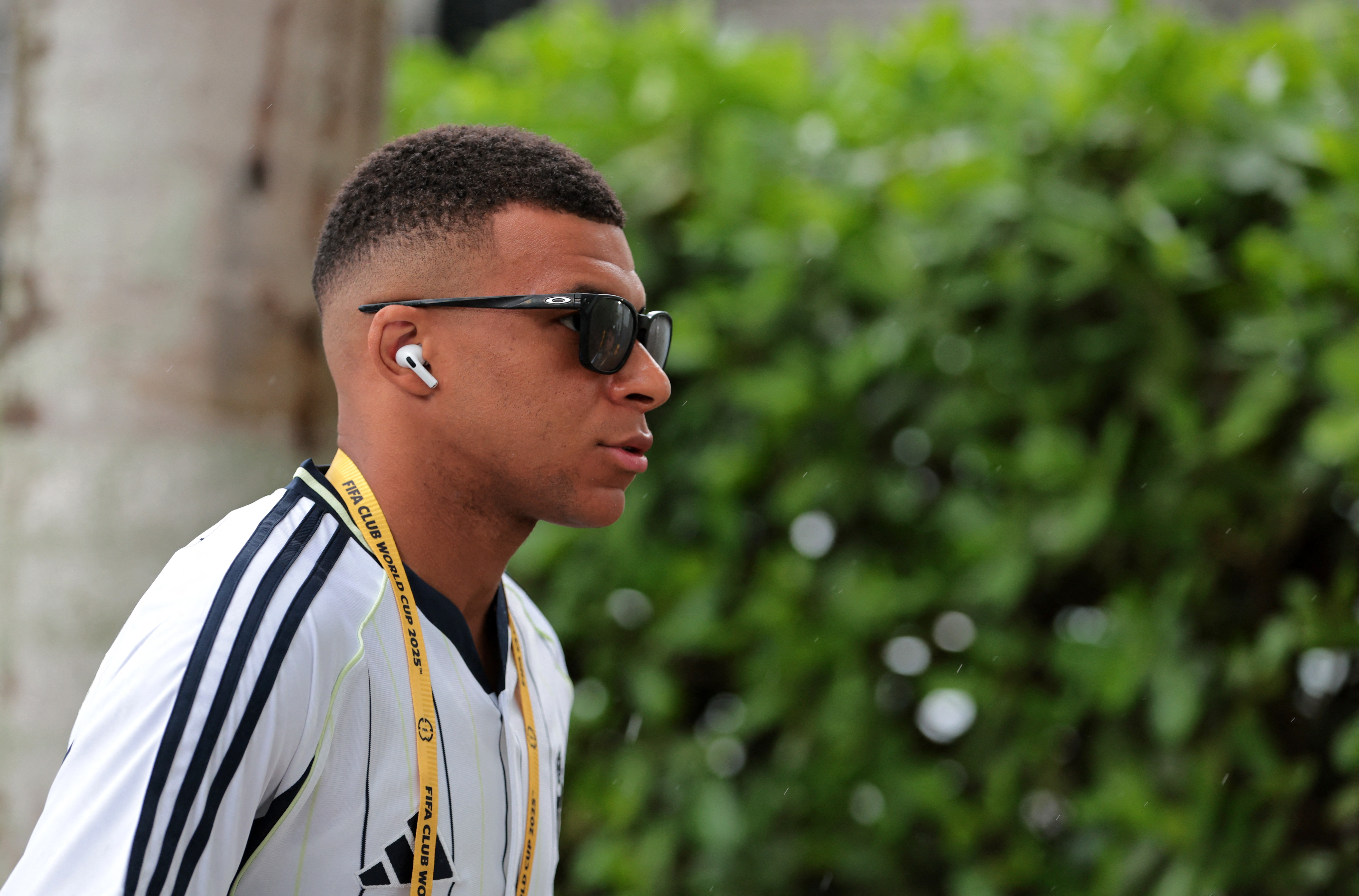 Kylian Mbappe reacts.