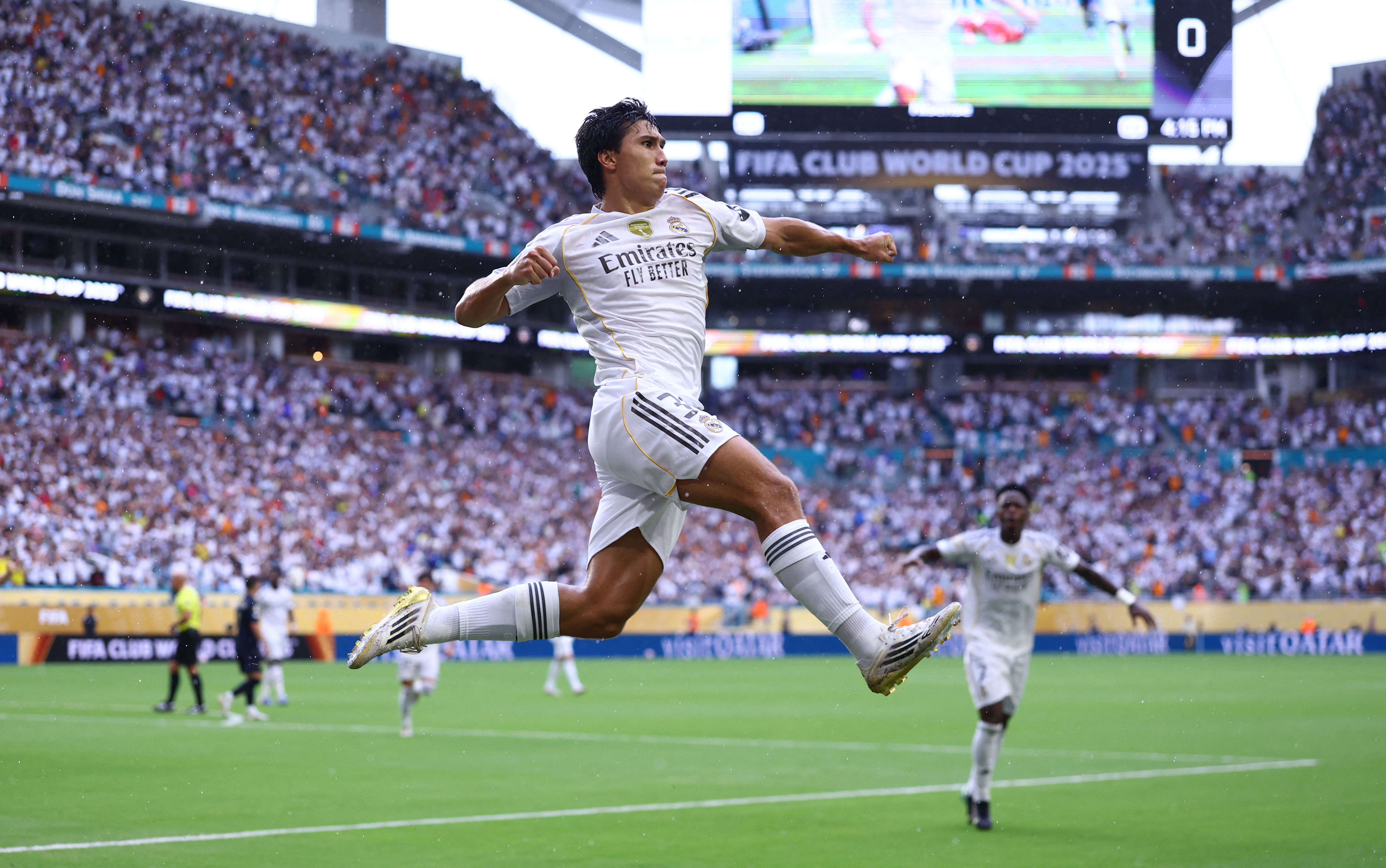 Real Madrid's Gonzalo Garcia celebrates scoring their first goal