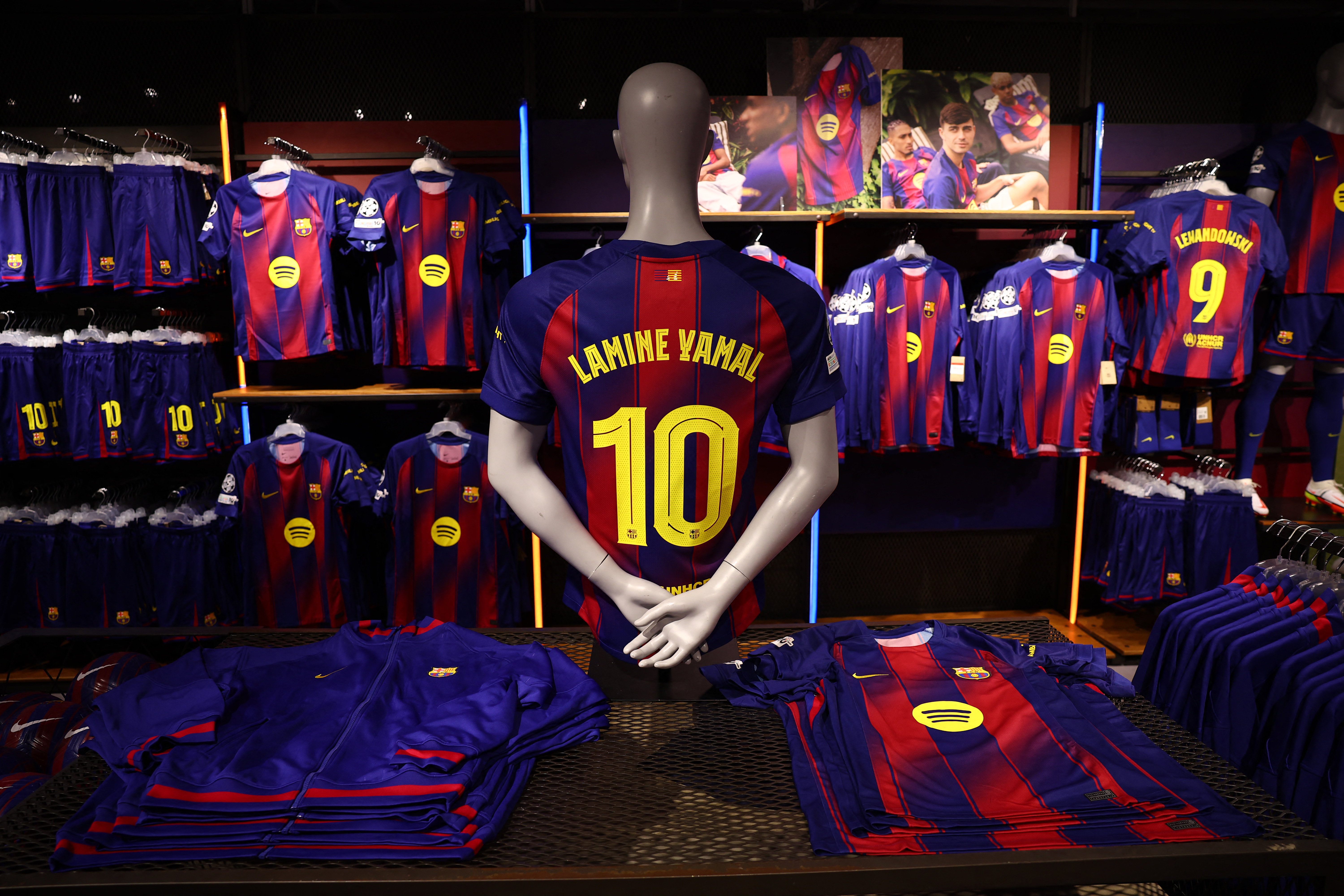 Lamine Yamal signs contract extension with FC Barcelona - Barcelona, Spain - July 16, 2025 A FC Barcelona shirt displaying Lamine Yamal number 10