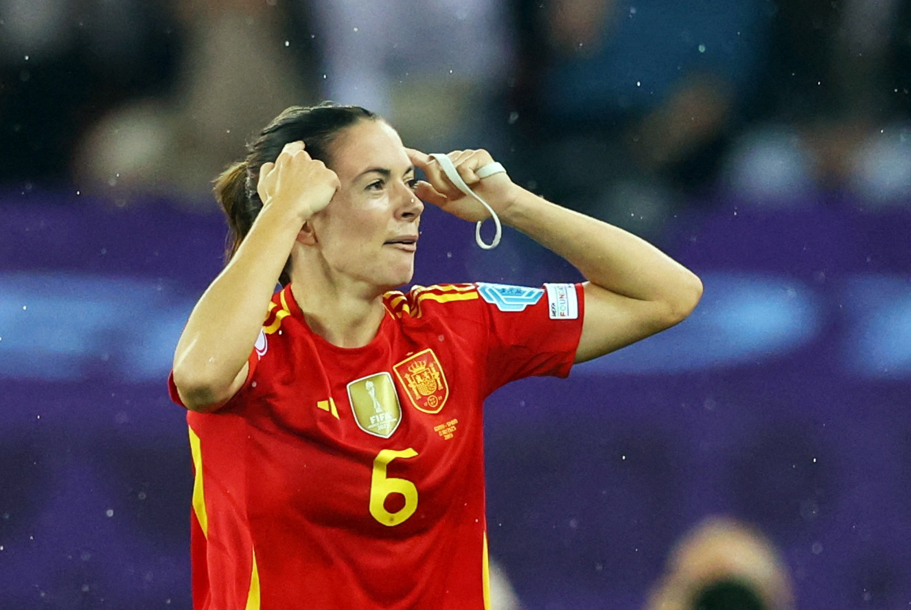 Spain's Aitana Bonmati celebrates scoring their first goal