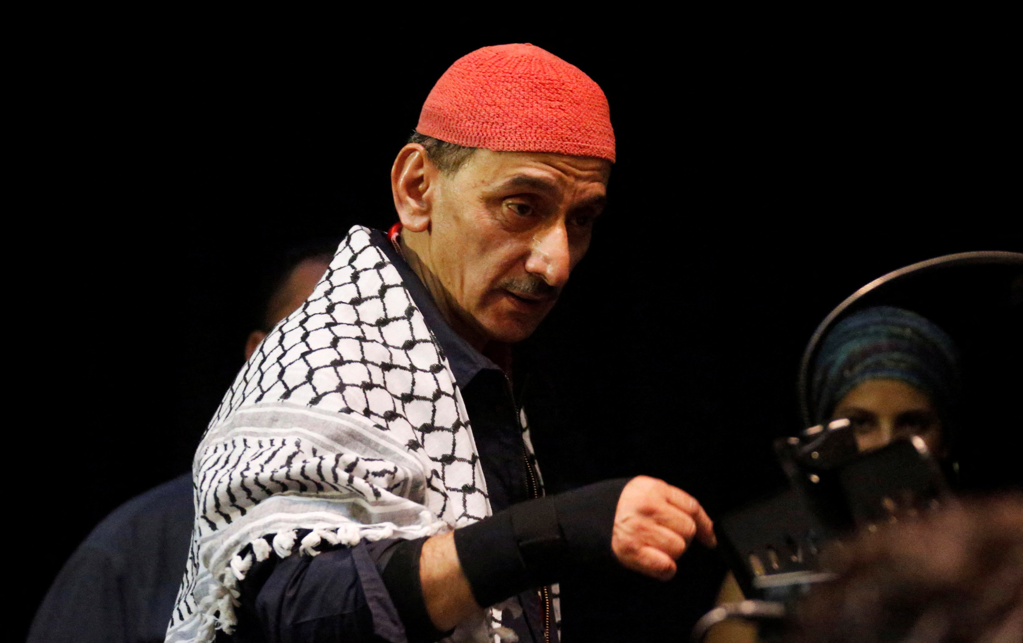 Lebanese musician and composer Ziad Rahbani performs during a concert.