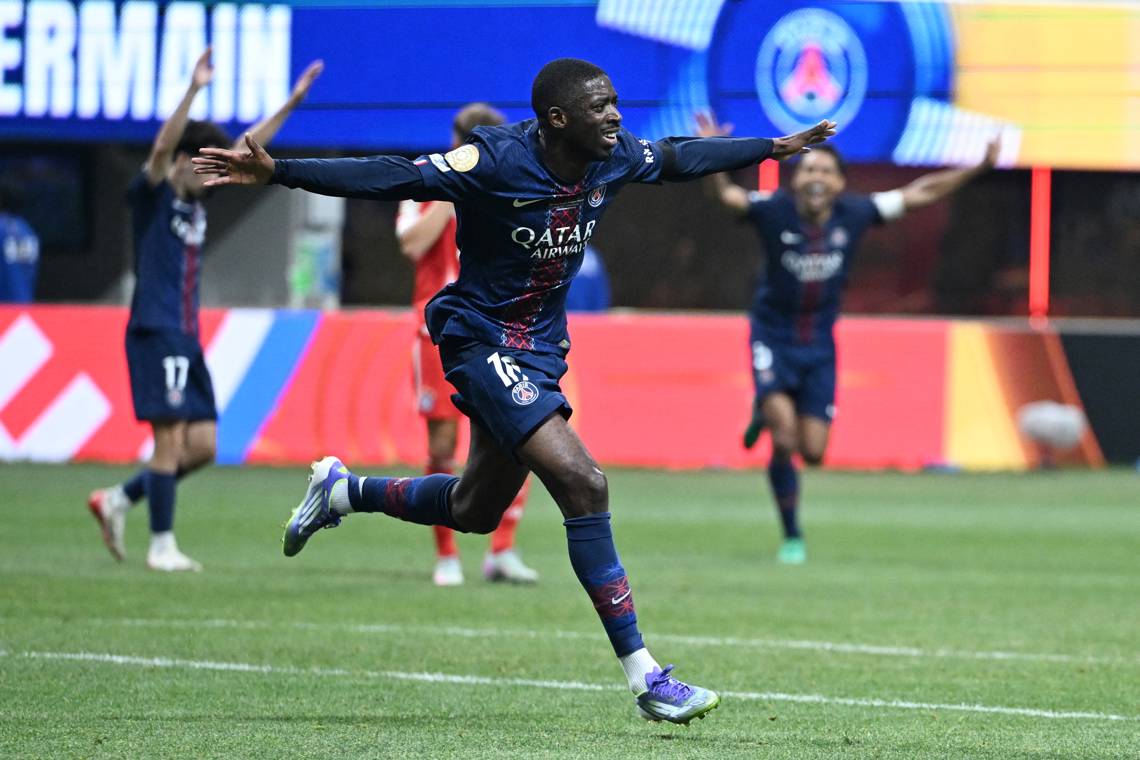 Ousmane Dembele reacts.