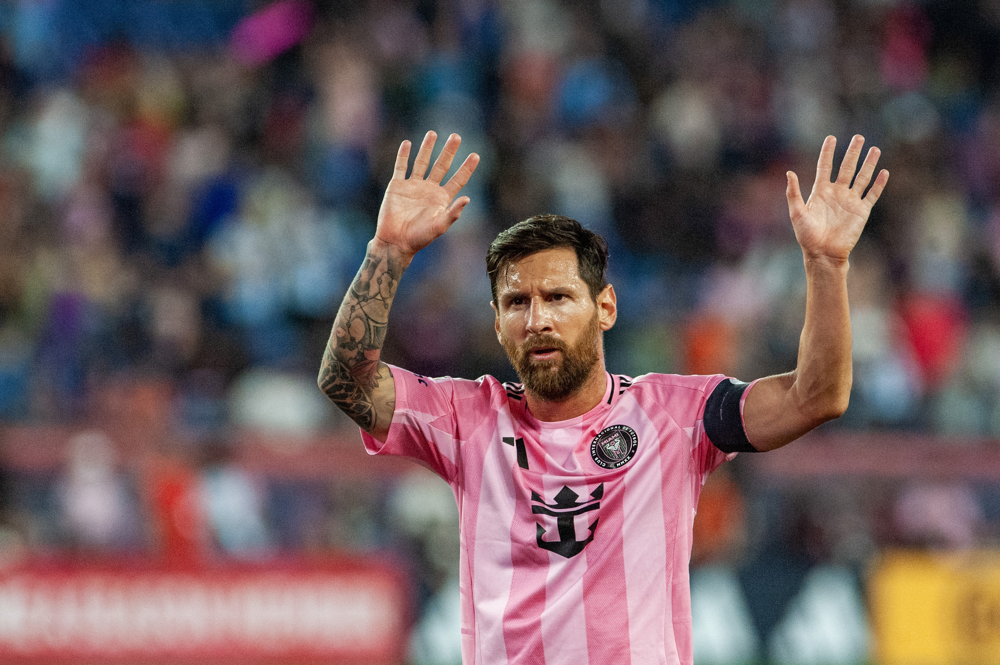 Lionel Messi reacts.