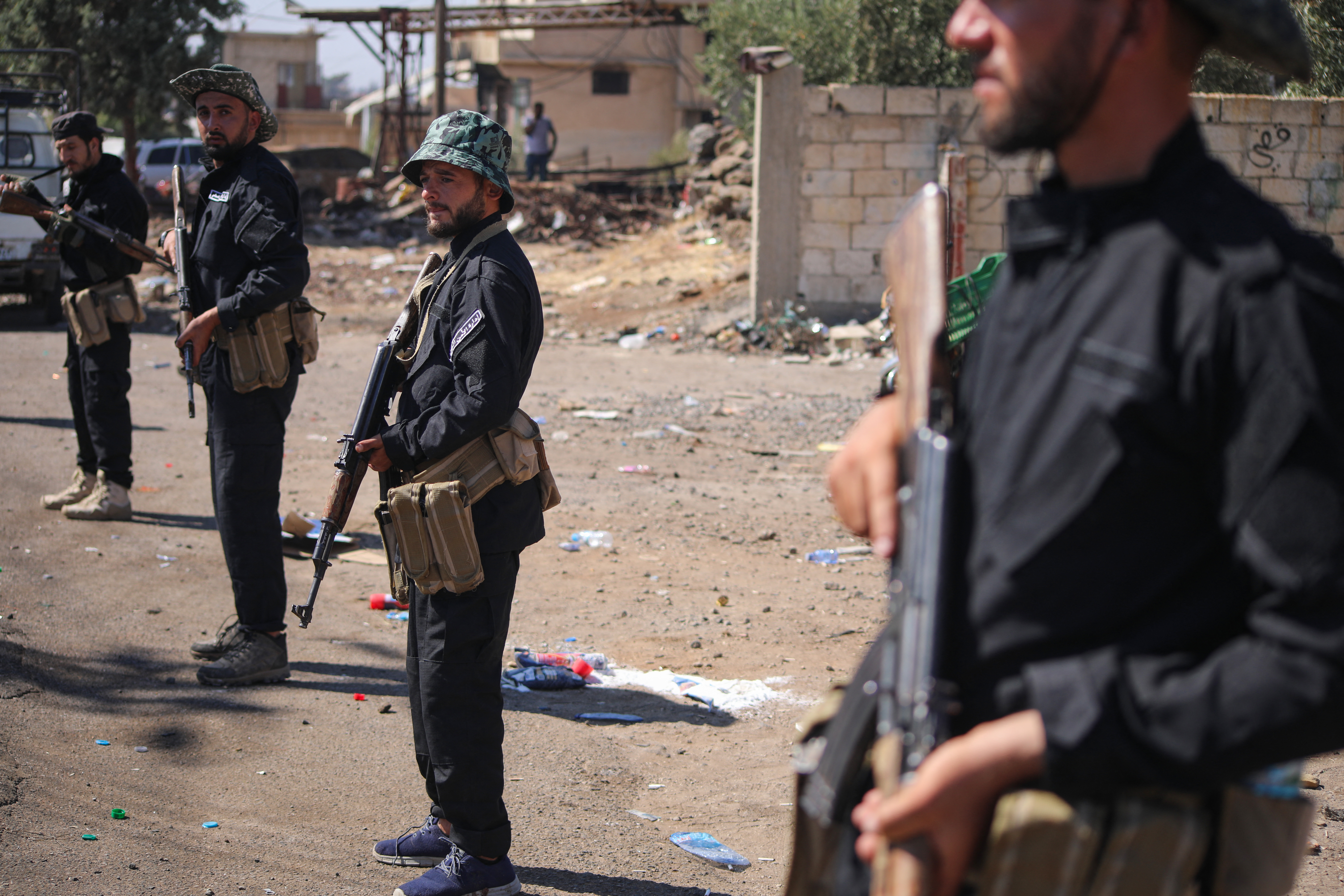 Syrian security forces deploy in Walga town amid clashes between tribal and bedouin fighters on one side, and Druze gunmen on the other, near the predominantly Druze city of Sweida in southern Syria on July 19, 2025.