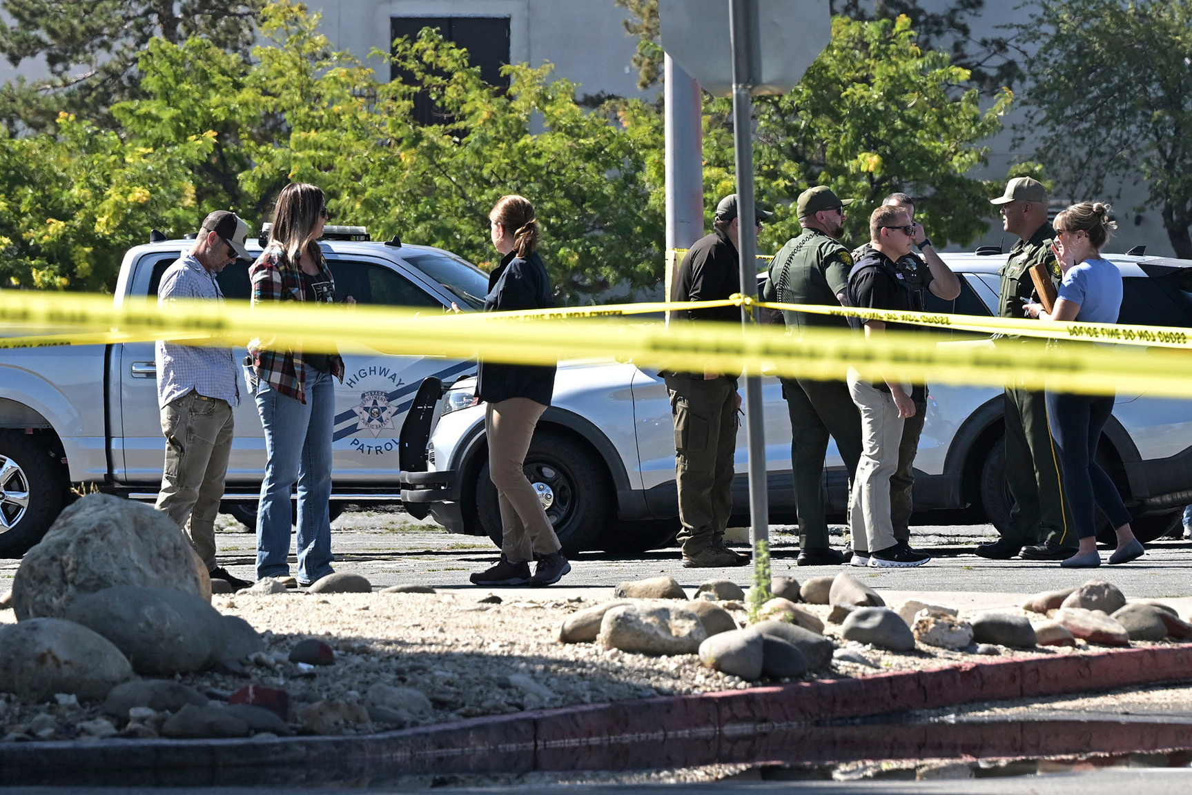 Police respond to a shooting outside the Grand Sierra Resort in Reno, Nev., Monday, July 28, 2025. (AP Photo/Andy Barron)