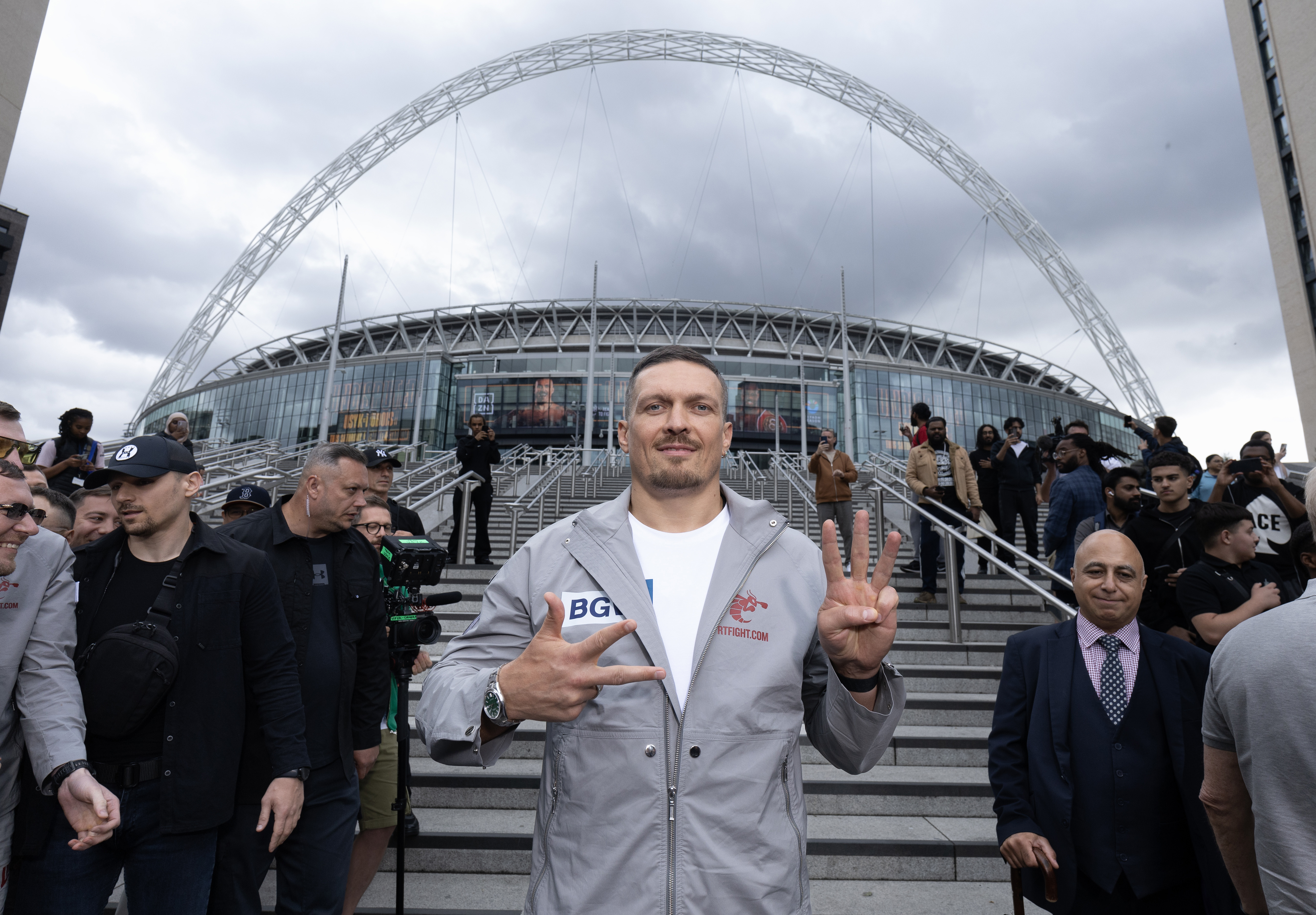 Usyk in front of Wembley Stadium.
