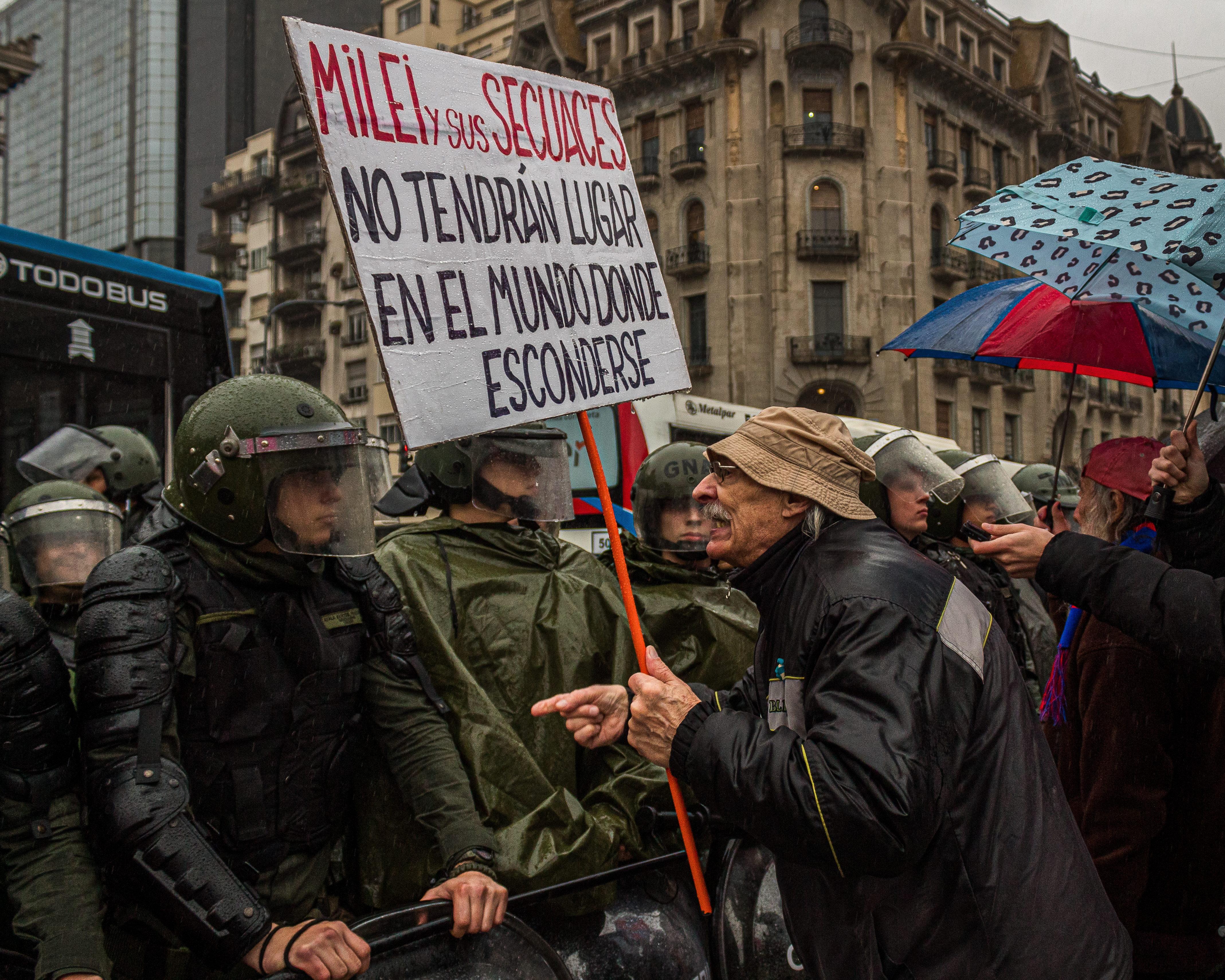 Protesting pensioner at a rally in Argentina