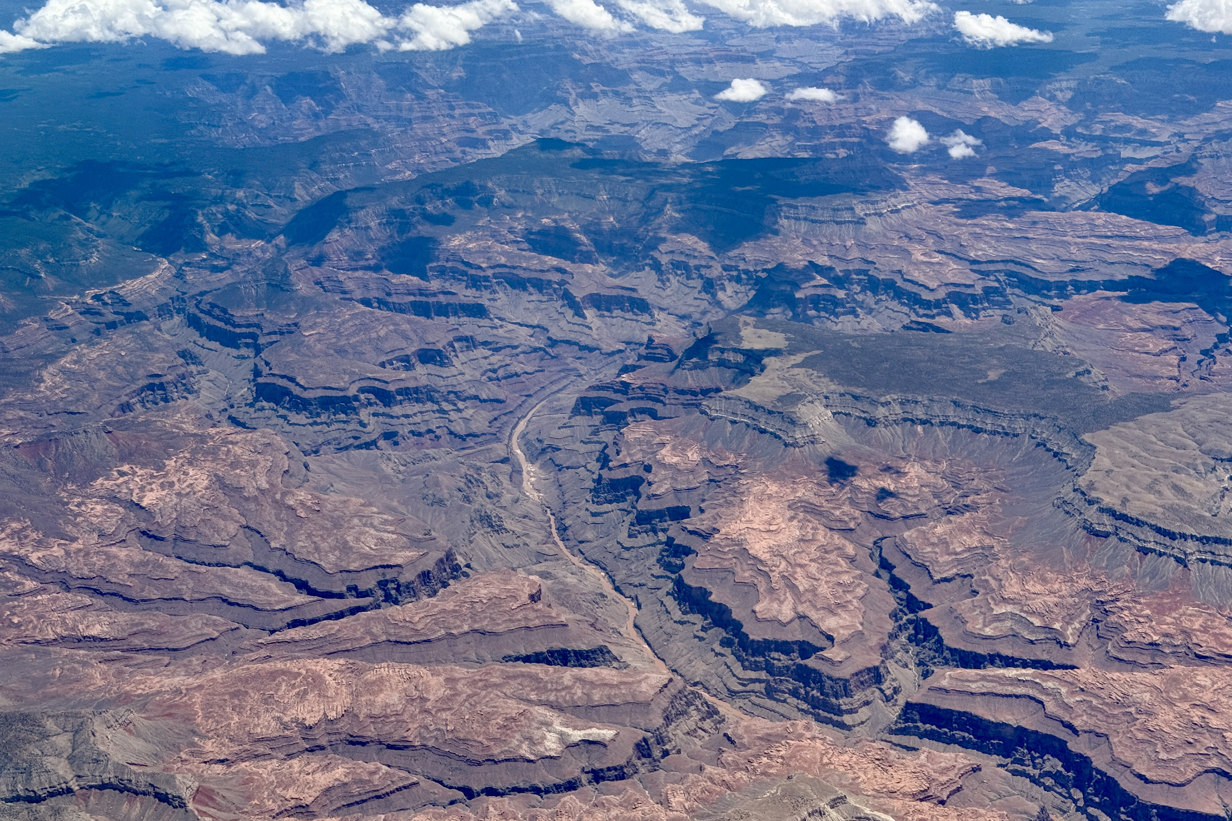 This aerial view taken on July 7, 2025 shows part of the Grand Canyon in Arizona, including several bends of the Colorado River.