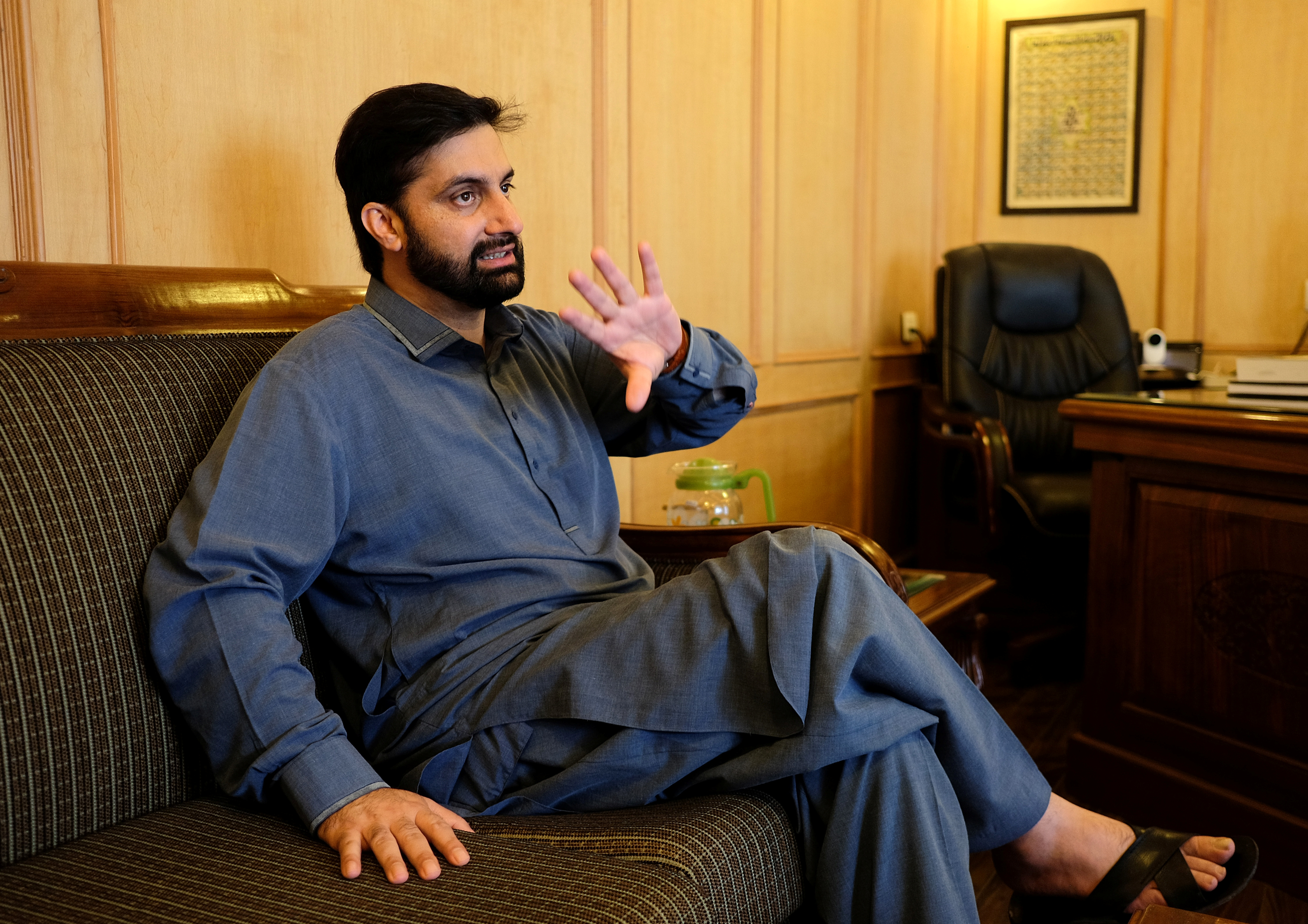 Mirwaiz Umar Farooq, chairman of Kashmir's moderate faction of All Parties Hurriyat (Freedom) Conference (APHC), speaks during an interview with Reuters at his residence in Srinagar, India July 11, 2019. Picture taken July 11, 2019. REUTERS/Alasdair Pal