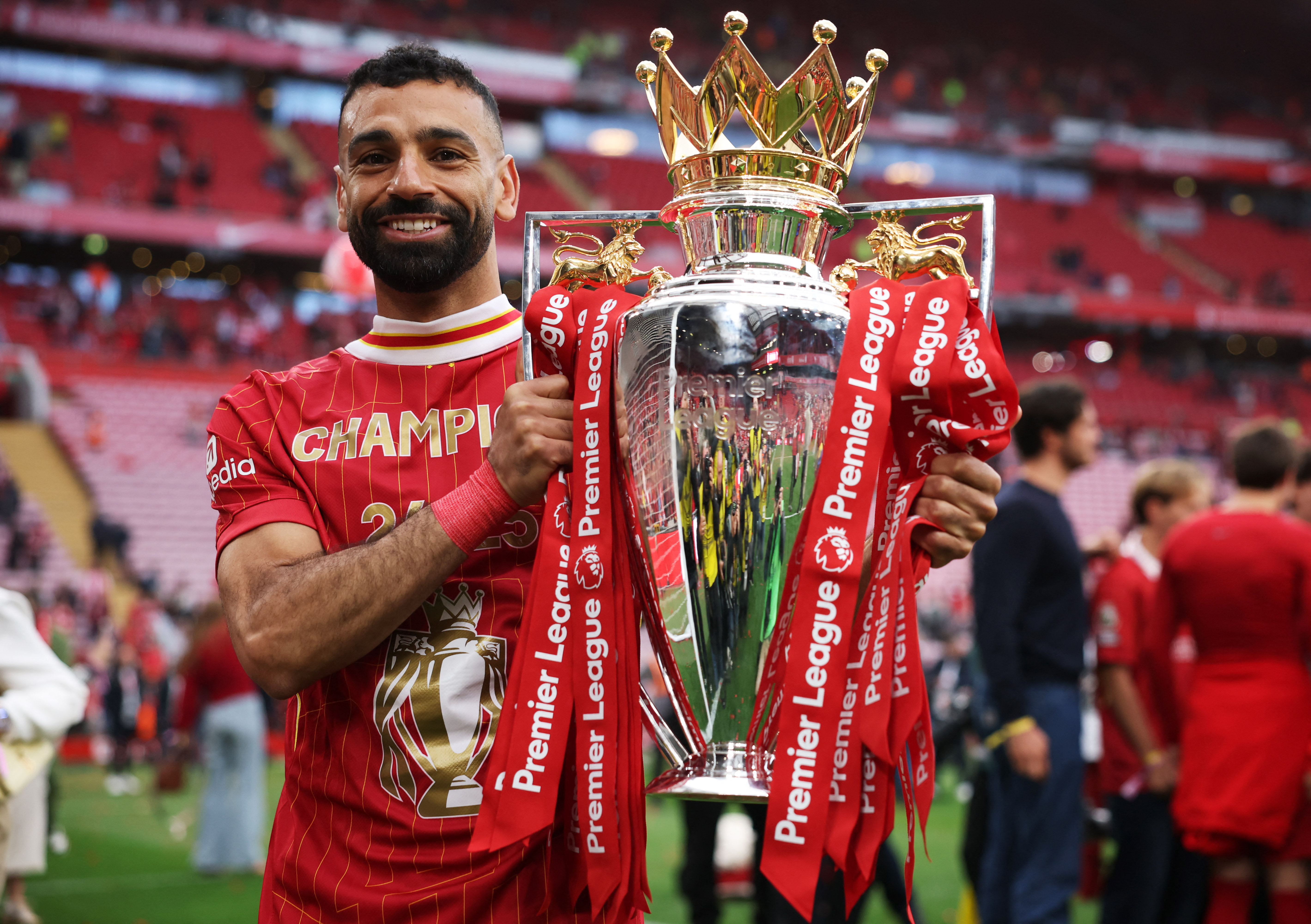 Liverpool's Mohamed Salah with the Premier League trophy