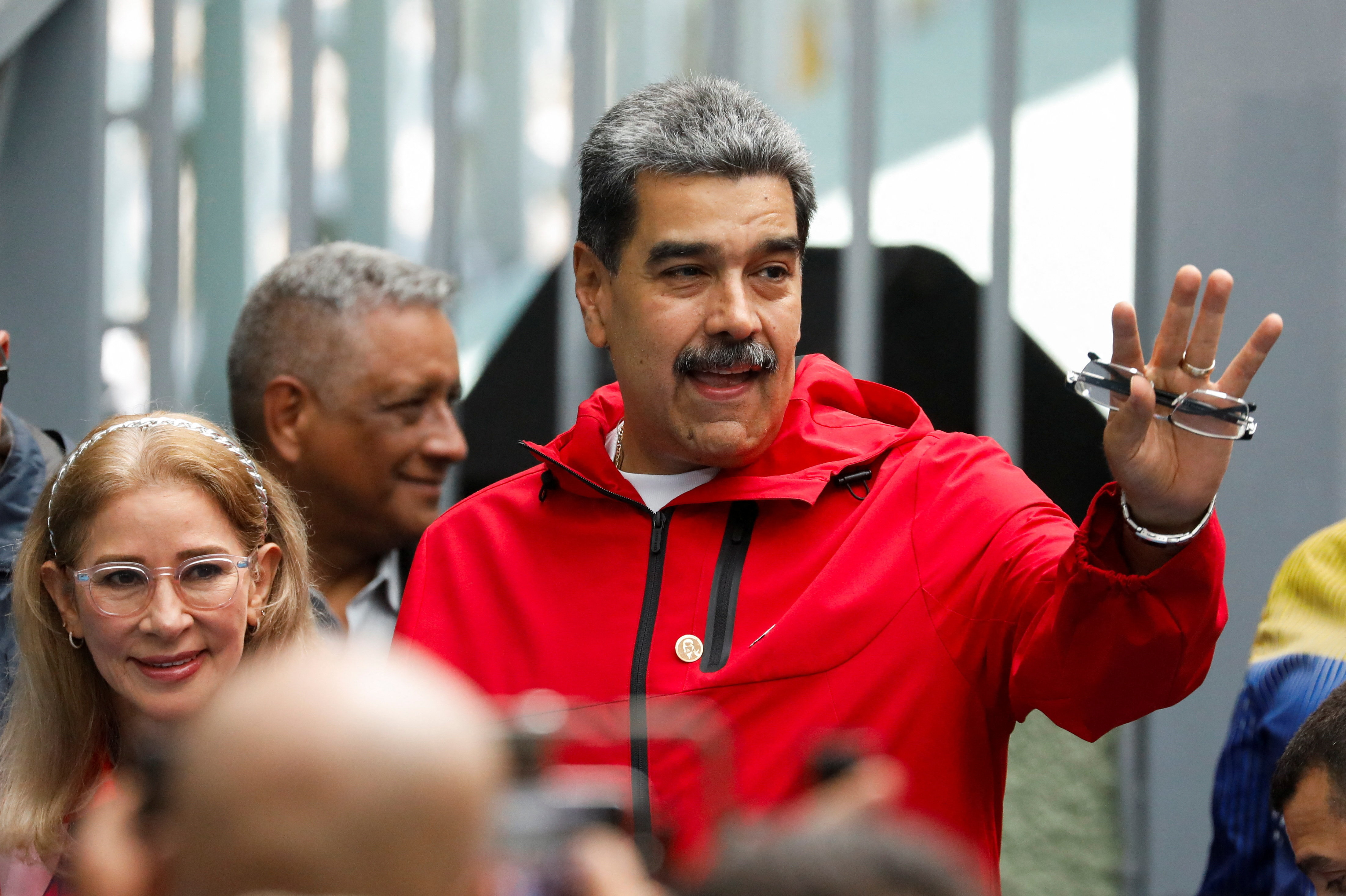 Venezuela's President Nicolas Maduro waves outside a polling station after voting in Venezuela's mayoral and council elections, in Caracas, Venezuela, July 27, 2025. REUTERS/Leonardo Fernandez Viloria