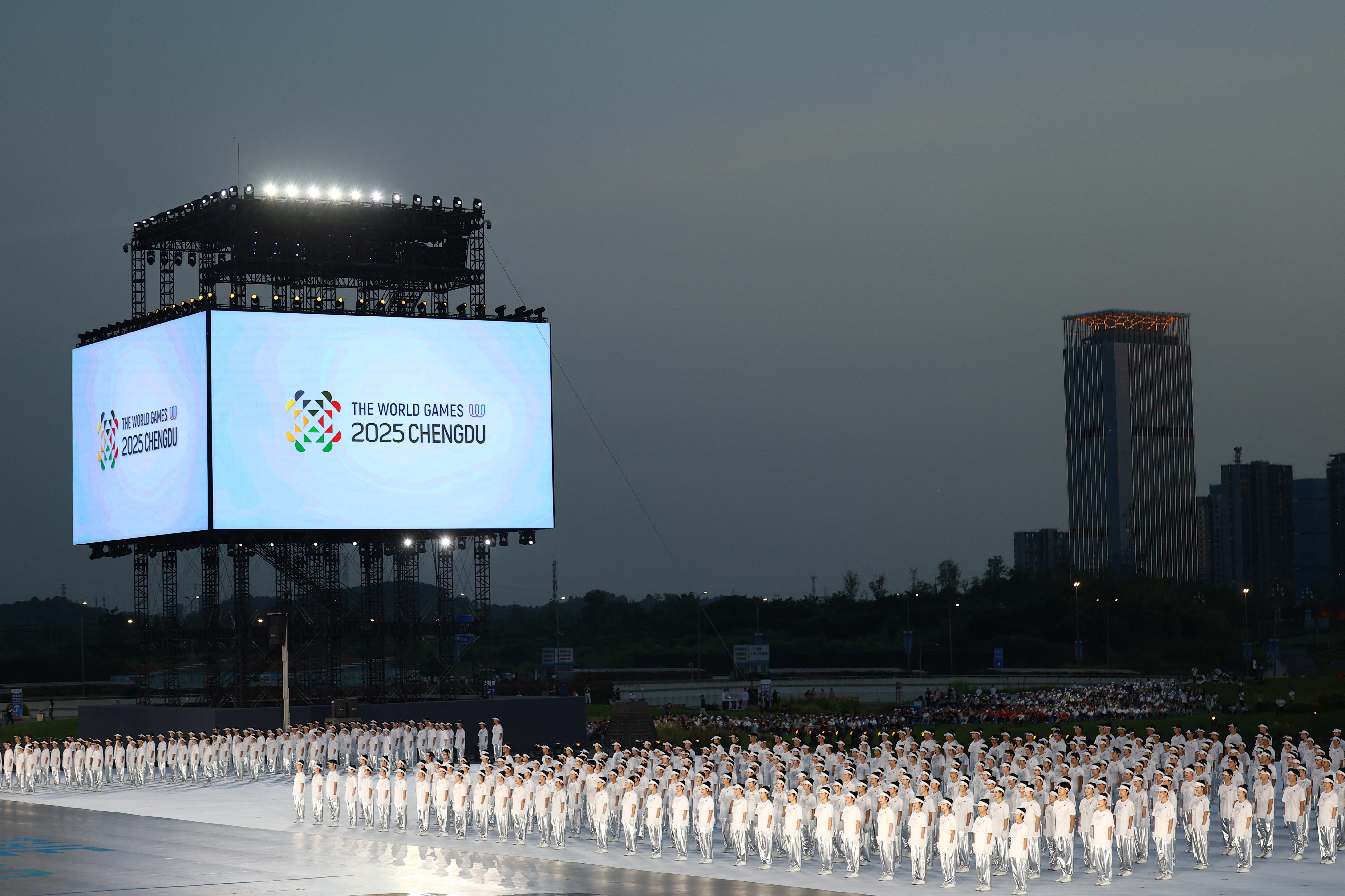 General view of performers during the opening ceremony.