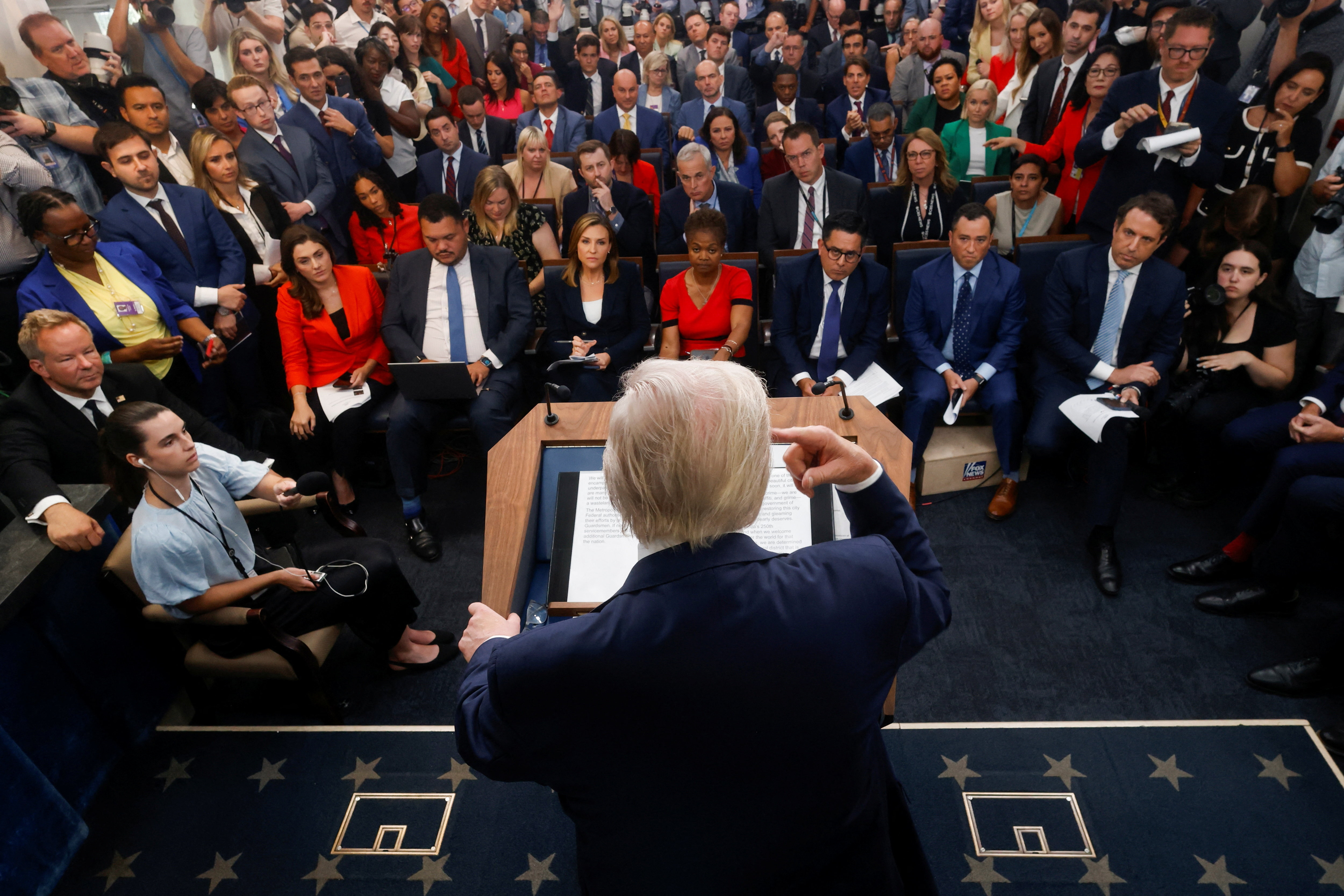 U.S. President Donald Trump gestures