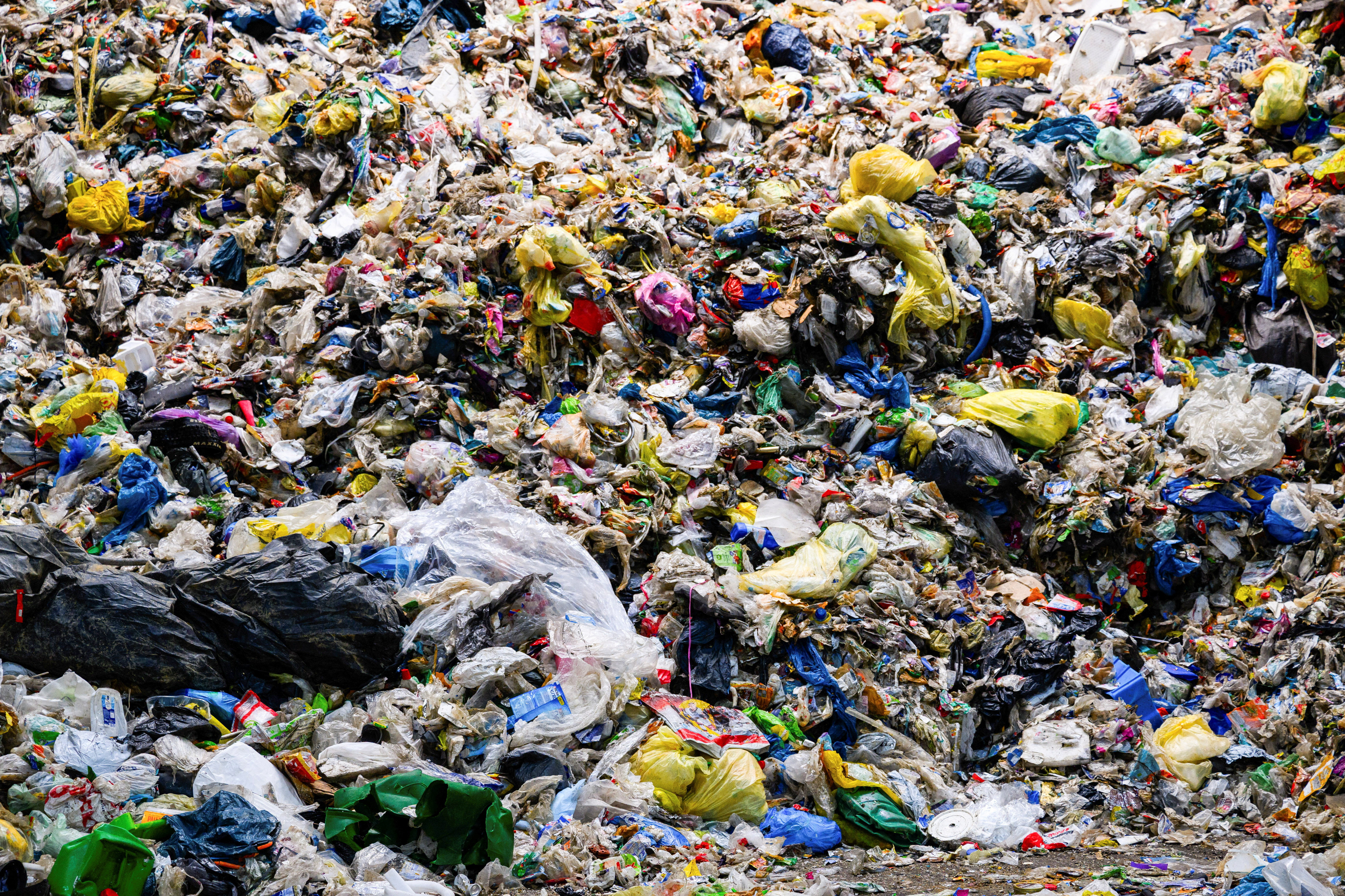 Piles of plastic trash at the waste sorting plant of recycling company Remondis in Erftstadt, Germany, August 12, 2025.