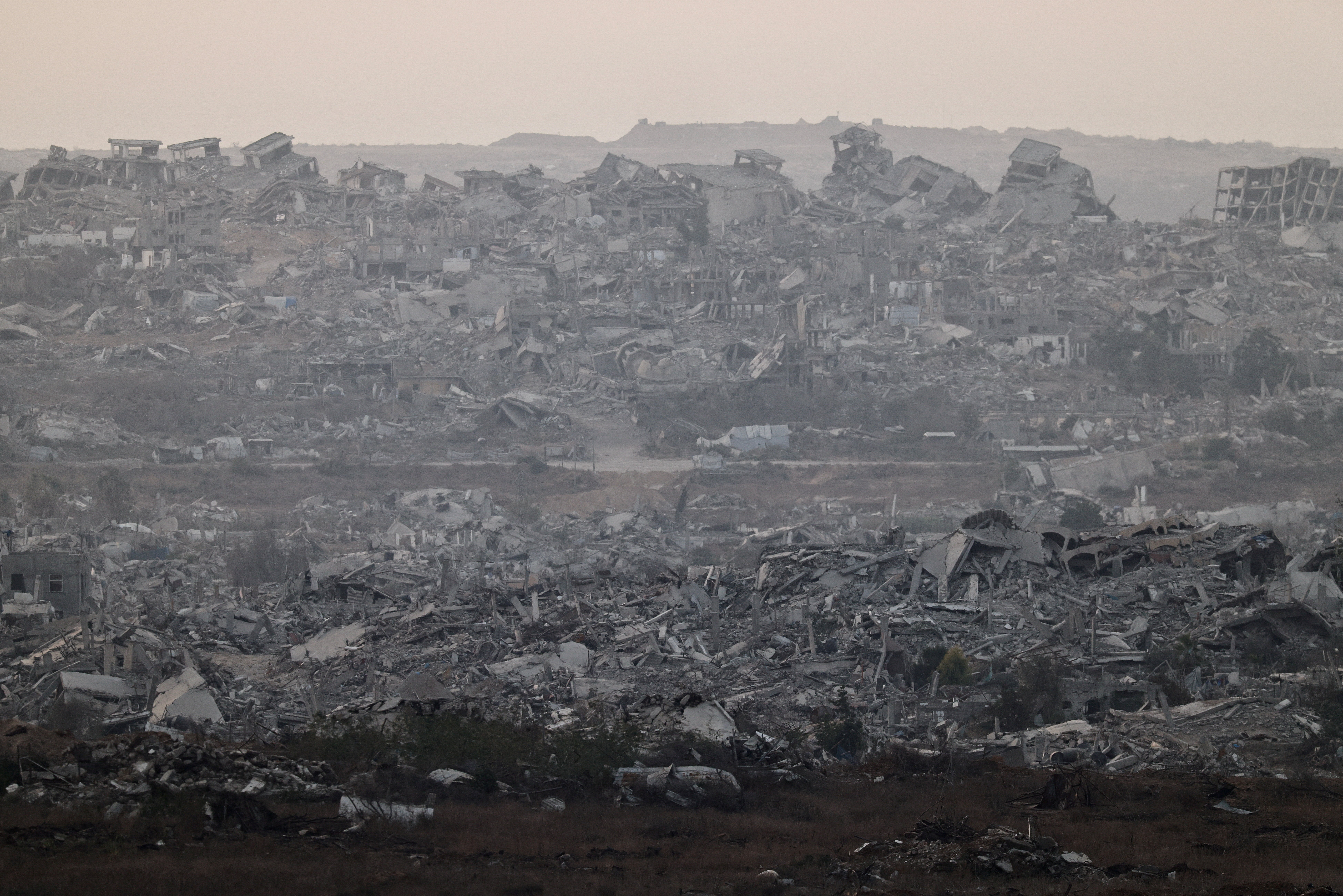 Buildings lie in ruin in north Gaza, near the Israel-Gaza border