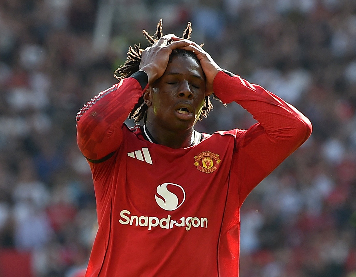 Patrick Dorgu reacts after missing a chance