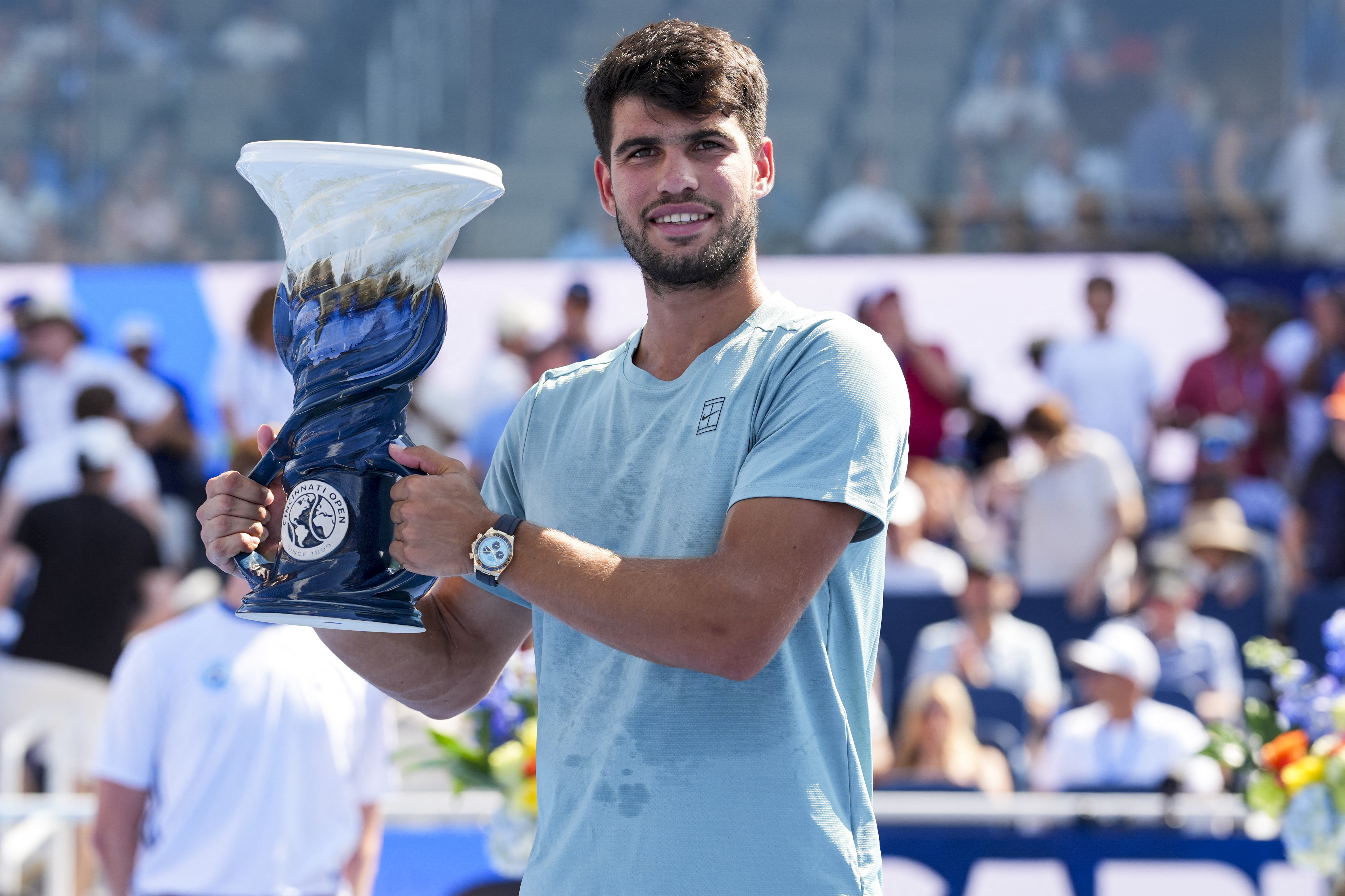 Carlos Alcaraz reacts.