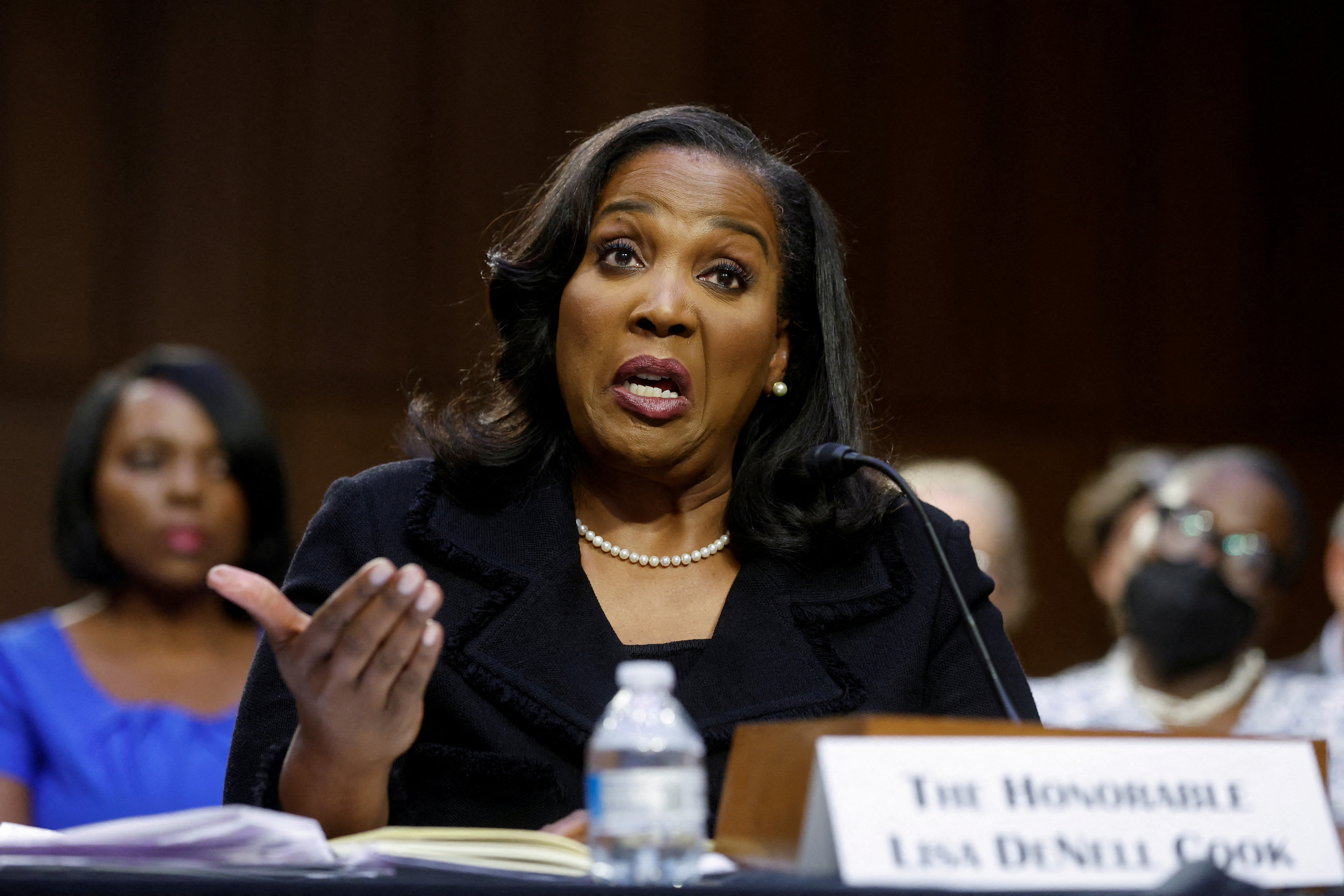 Lisa Cook testifies before a Senate Banking Committee hearing on her nomination to be a member of the Federal Reserve Board of Governors [File: Jonathan Ernst/Reuters]