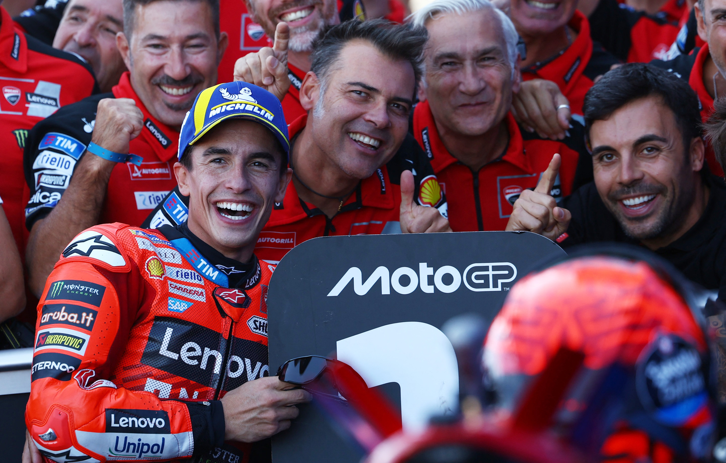 Marc Marquez reacts.