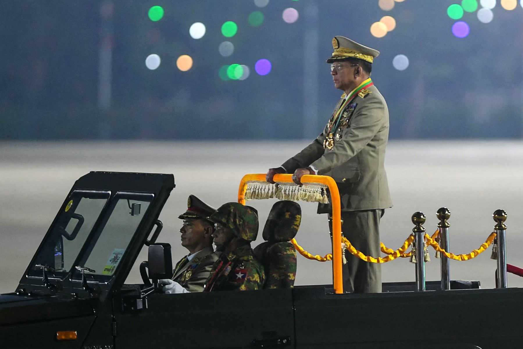 Myanmar's military chief Min Aung Hlaing delivers a speech.