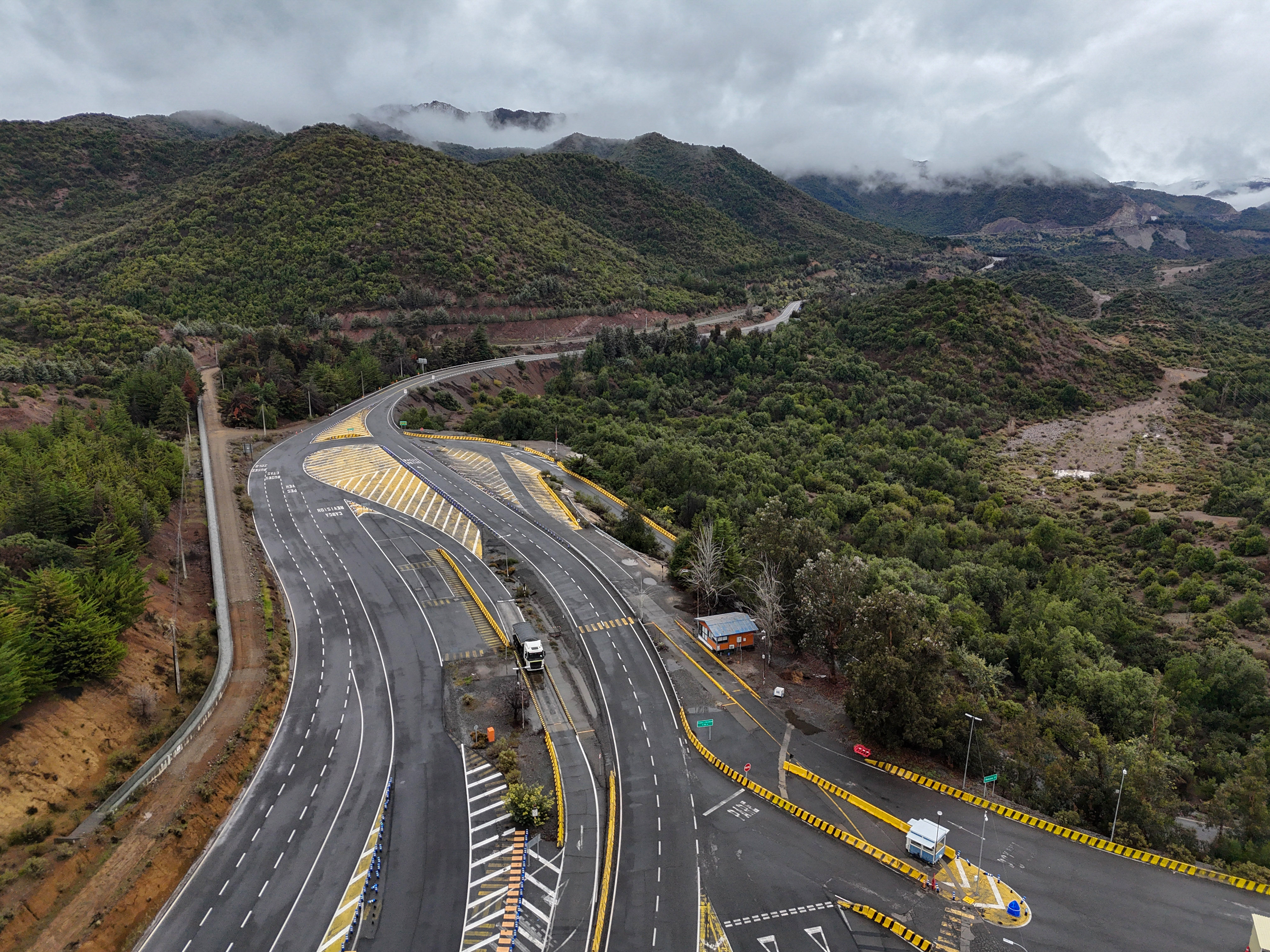 Aerial view of the entrance to the El Teniente mine, a Codelco copper mine in Chile