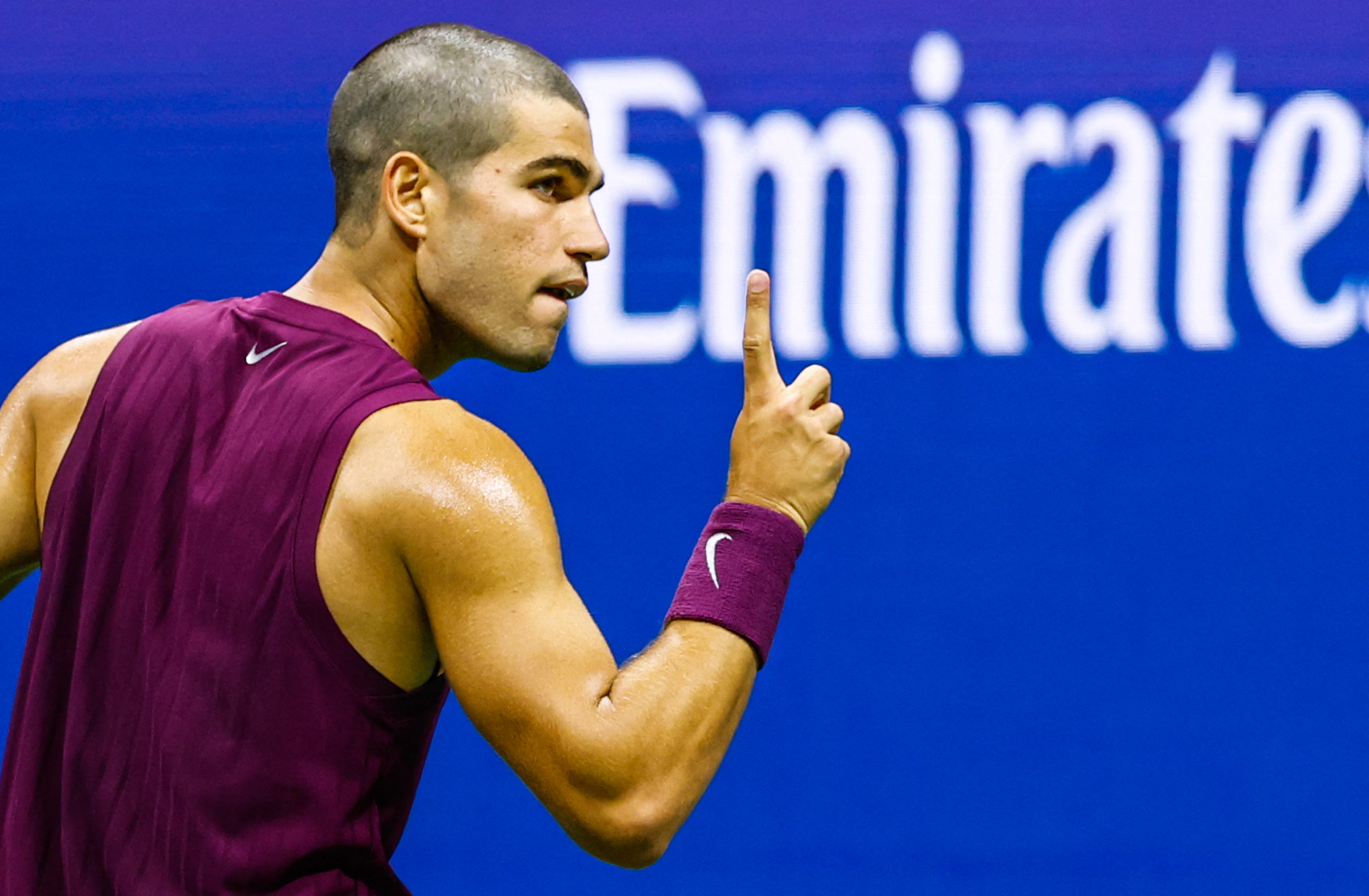 Carlos Alcaraz reacts.