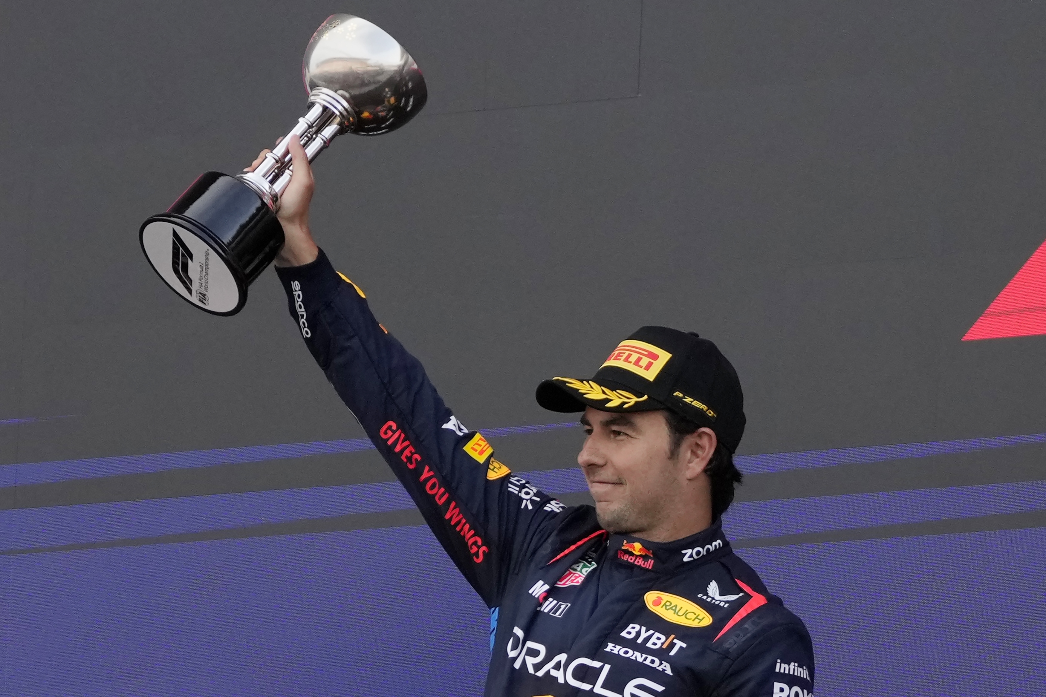 Sergio Perez reacts.