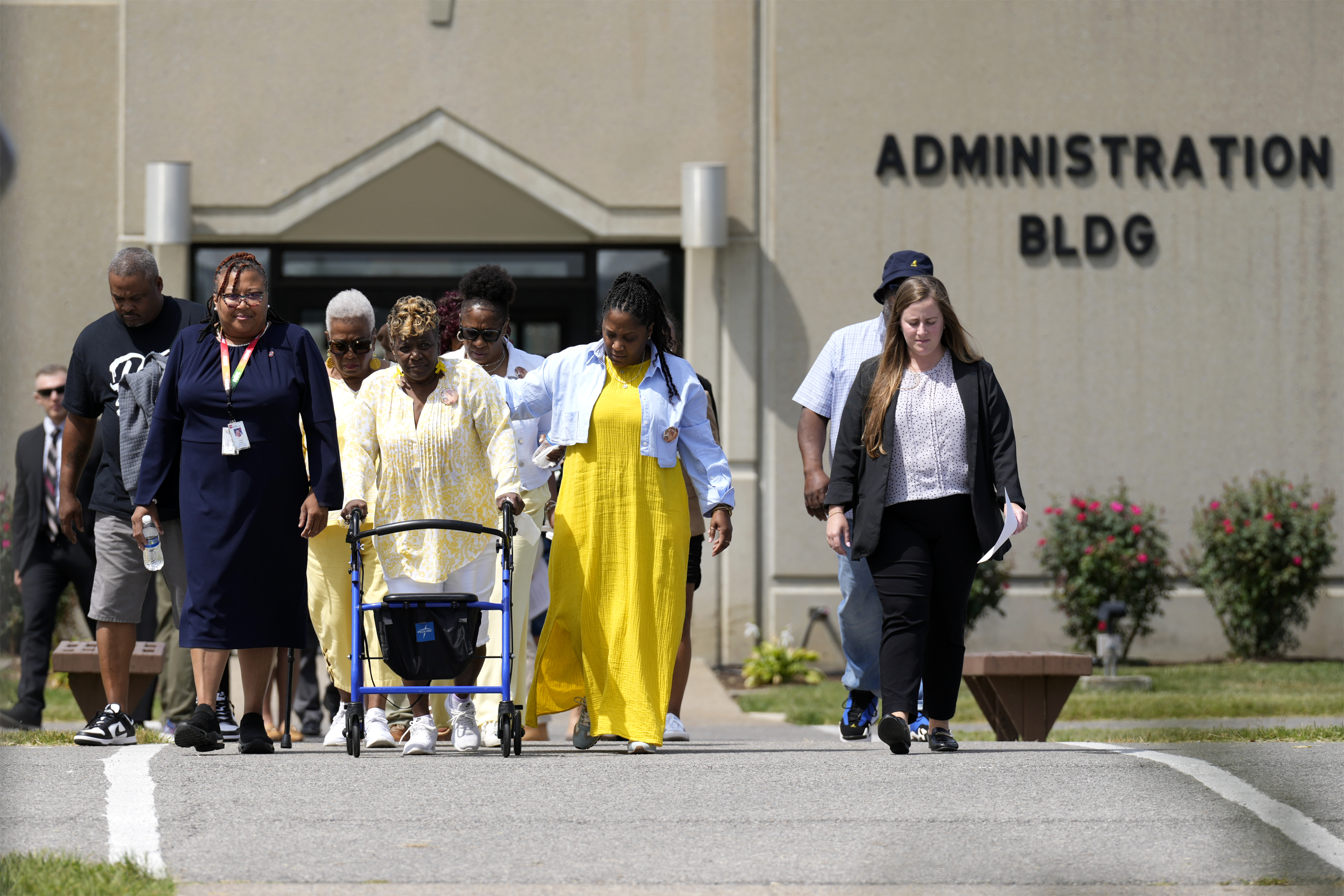 Relatives of Angela Clay leave a detention center where Byron Black was put to death.