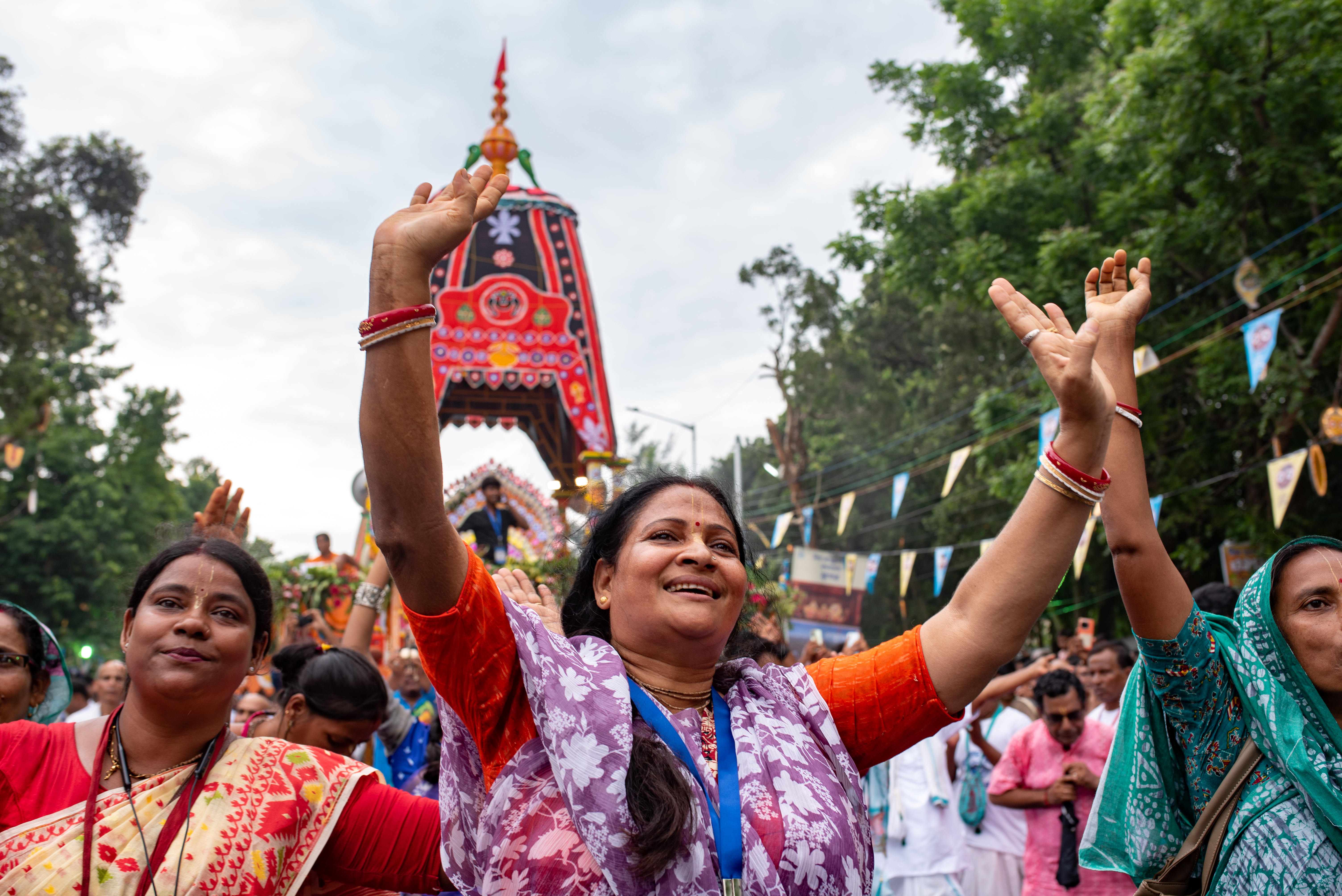 Digha, West Bengal, India; 5th May, 2025. — A group of devotees from celebrating during Rath Yatra festival.