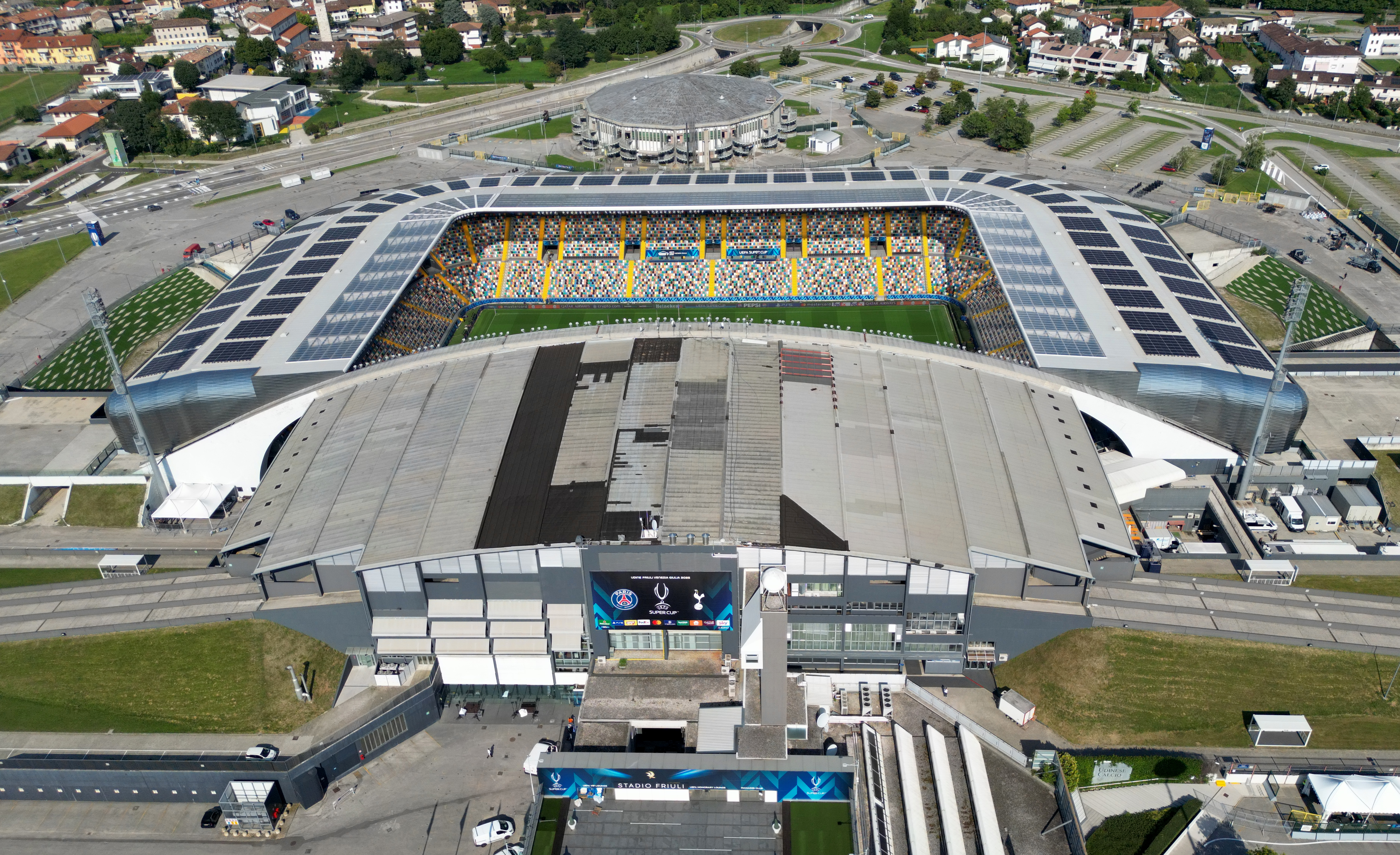 A general view of the Stadio Friuli prior to the UEFA Super Cup 2025 match between Paris Saint-Germain and Tottenham Hotspur at Friuli Stadium on August 11, 2025 in Udine, Italy