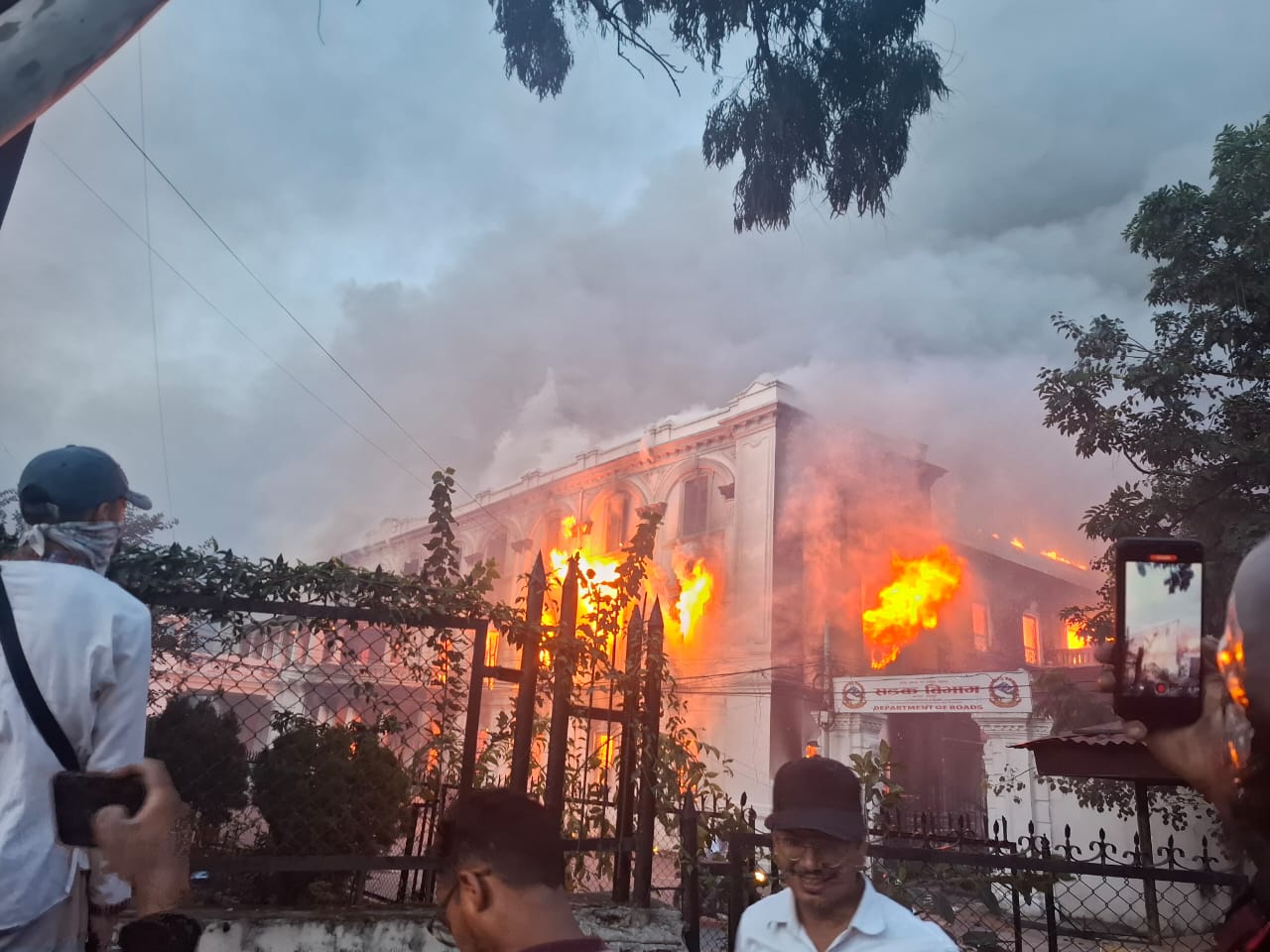 A government building set on fire by protesters in Nepal's capital, Kathmandu, on September 9, 2025 [Samik Kharel/Al Jazeera]