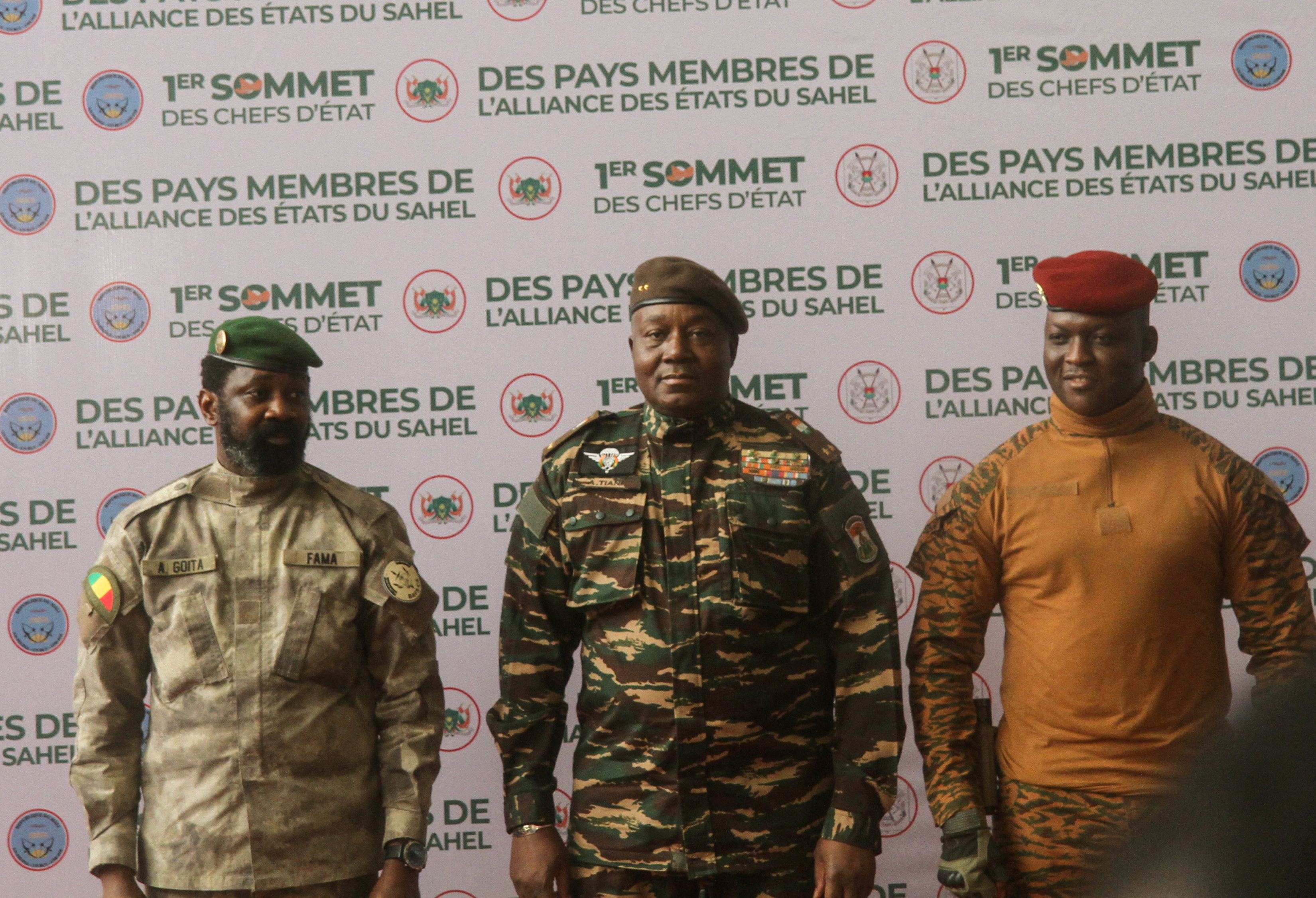 Heads of state of Mali's Assimi Goita, Niger's General Abdourahamane Tiani and Burkina Faso's Captain Ibrahim Traore