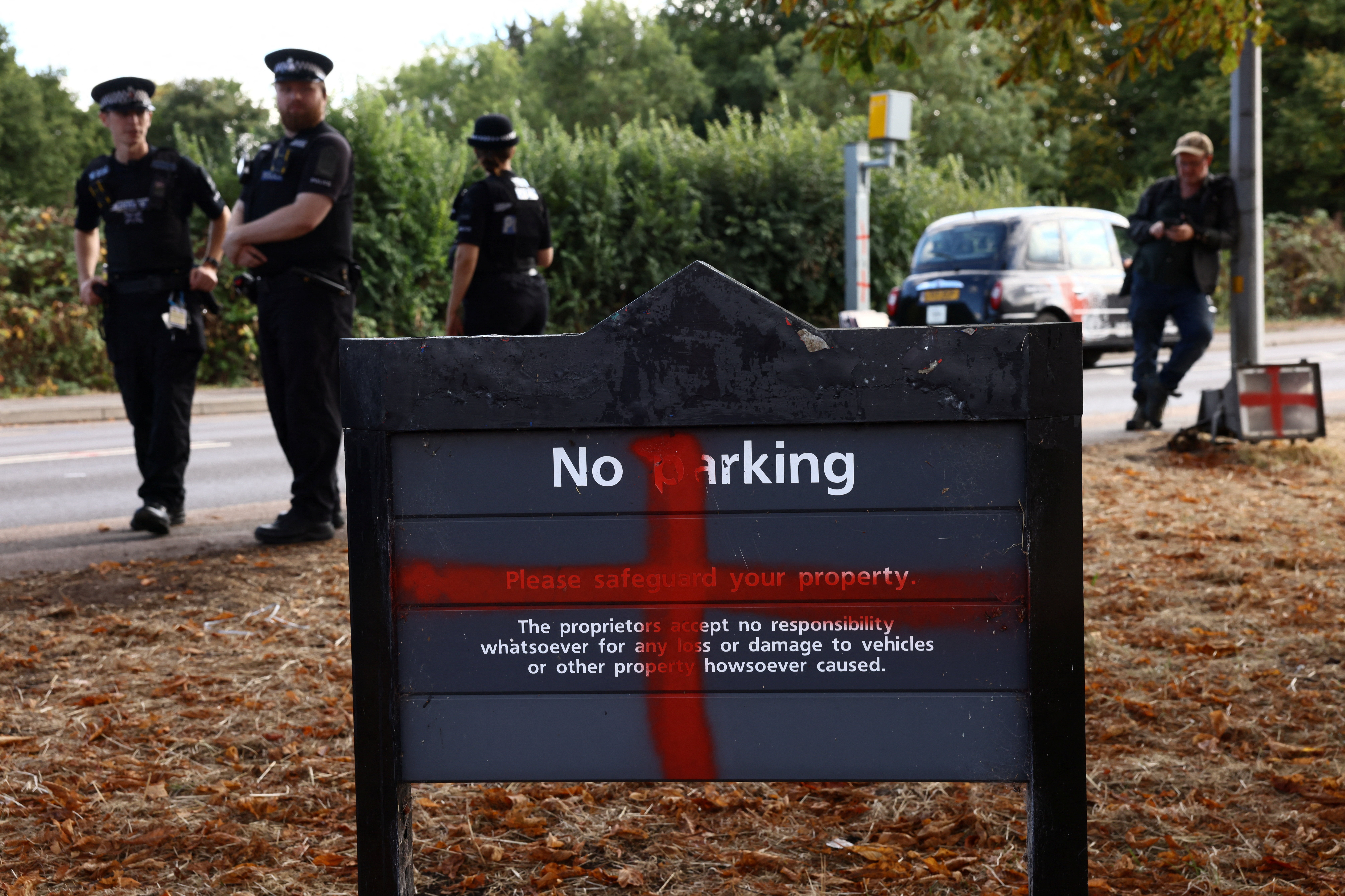 England's flag of St George is painted on a sign outside The Bell Hotel, Essex