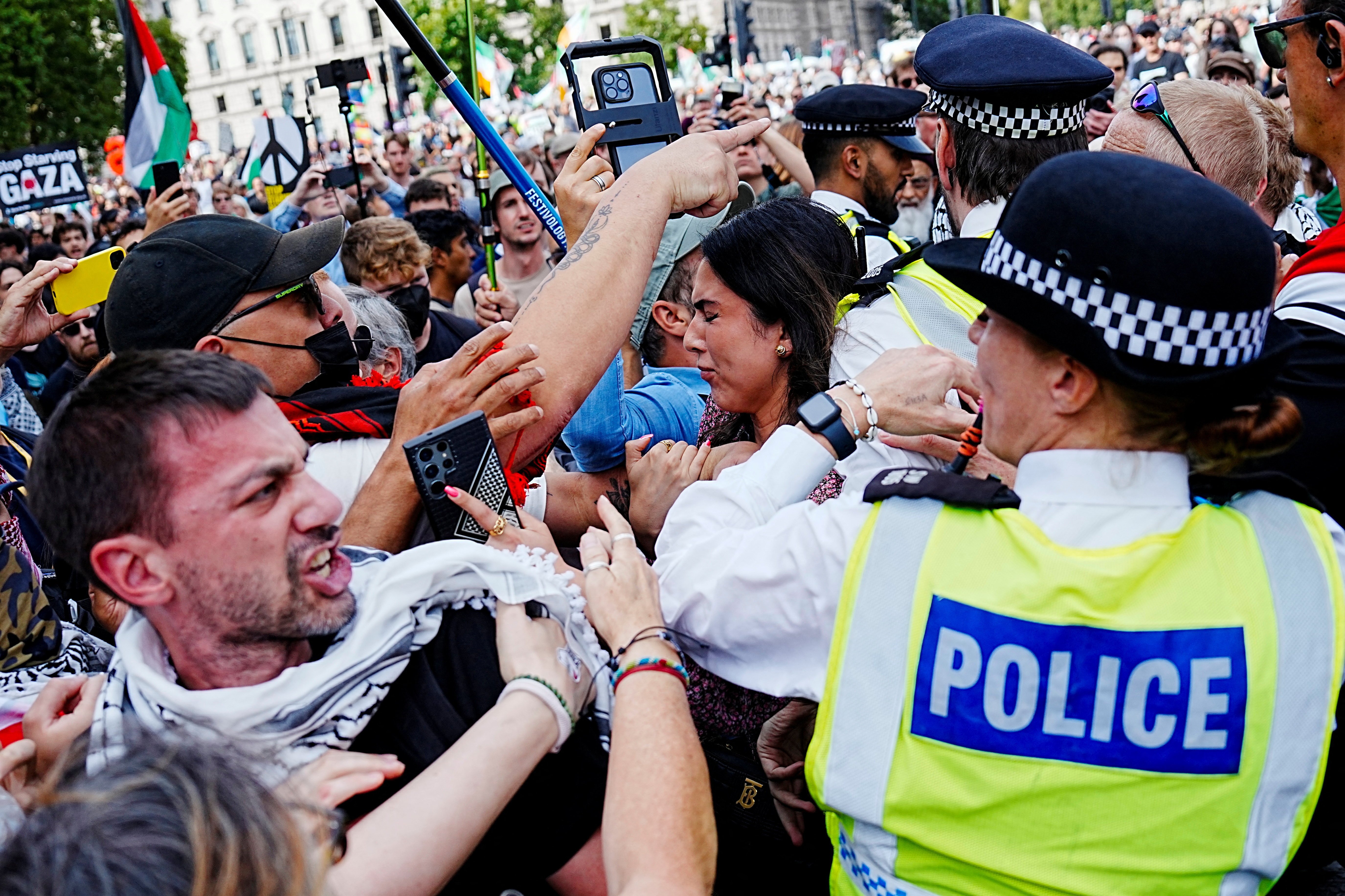 Clashes at rally challenging the British government's proscription of the Palestine Action group