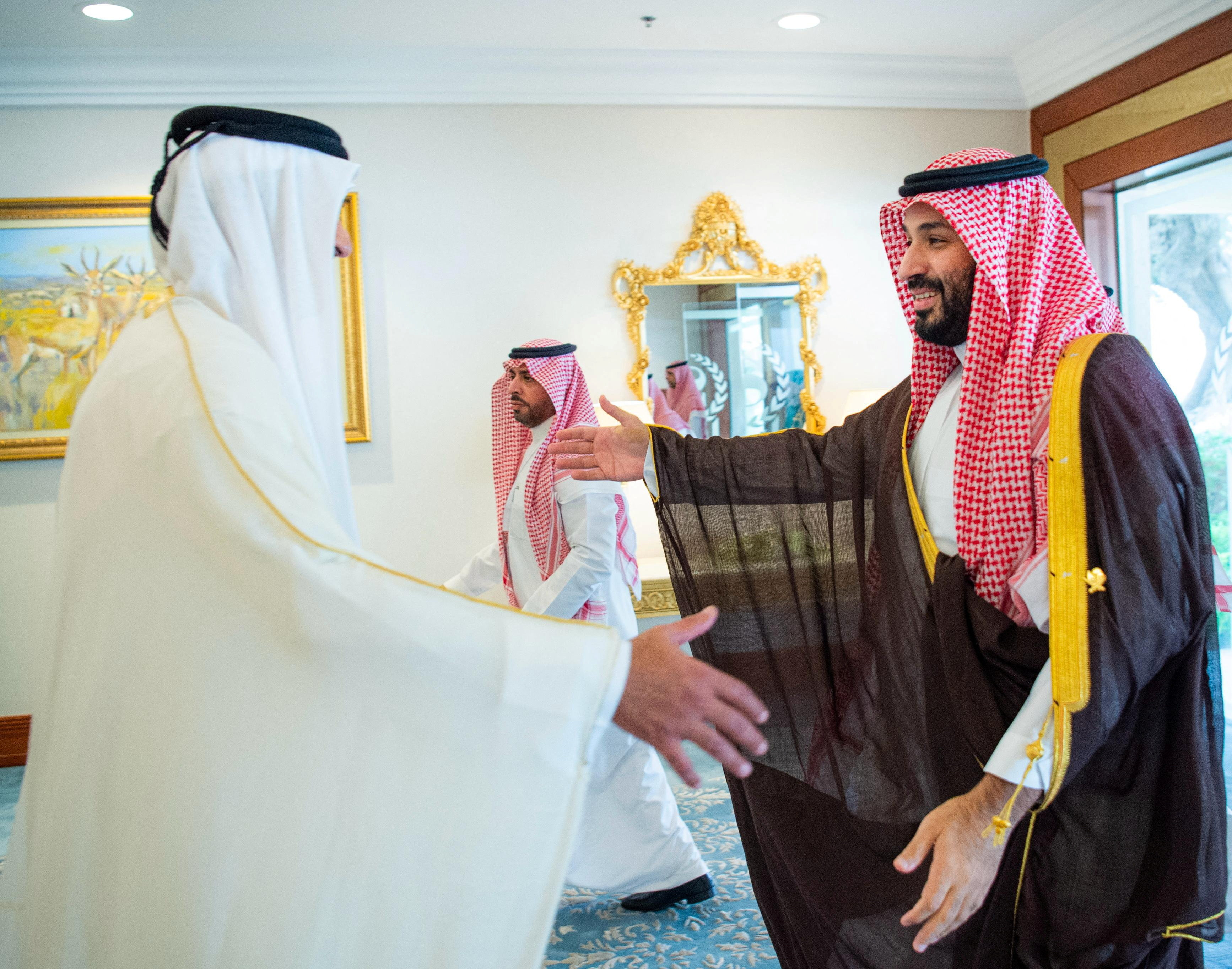Saudi Crown Prince Mohammed bin Salman meets Emir of Qatar Sheikh Tamim bin Hamad Al Thani in Doha, Qatar, September 15, 2025. [Saudi Press Agency/Handout/Reuters]
