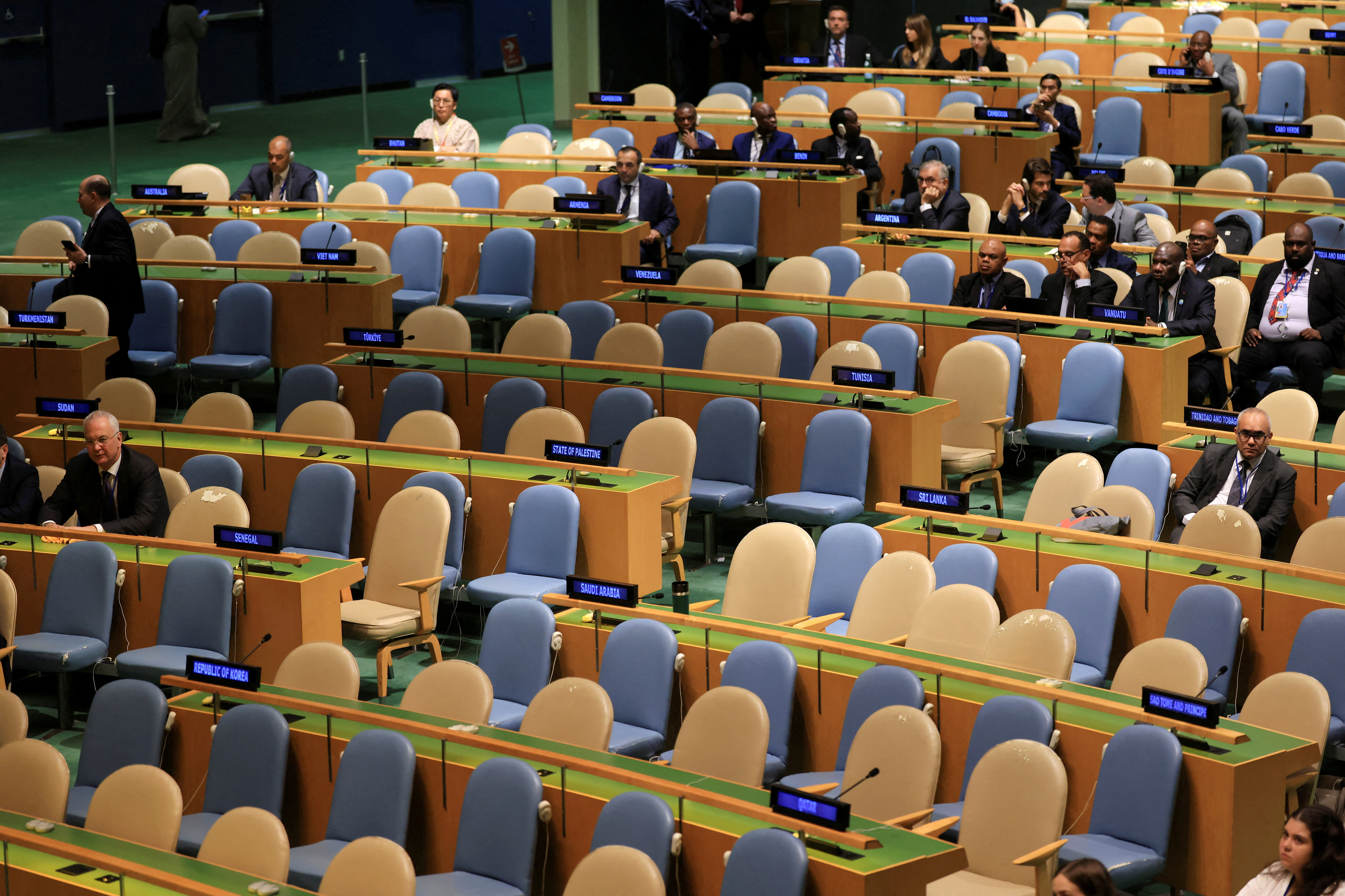 Empty seats as Israeli Prime Minister Benjamin Netanyahu addresses the 80th United Nations General Assembly