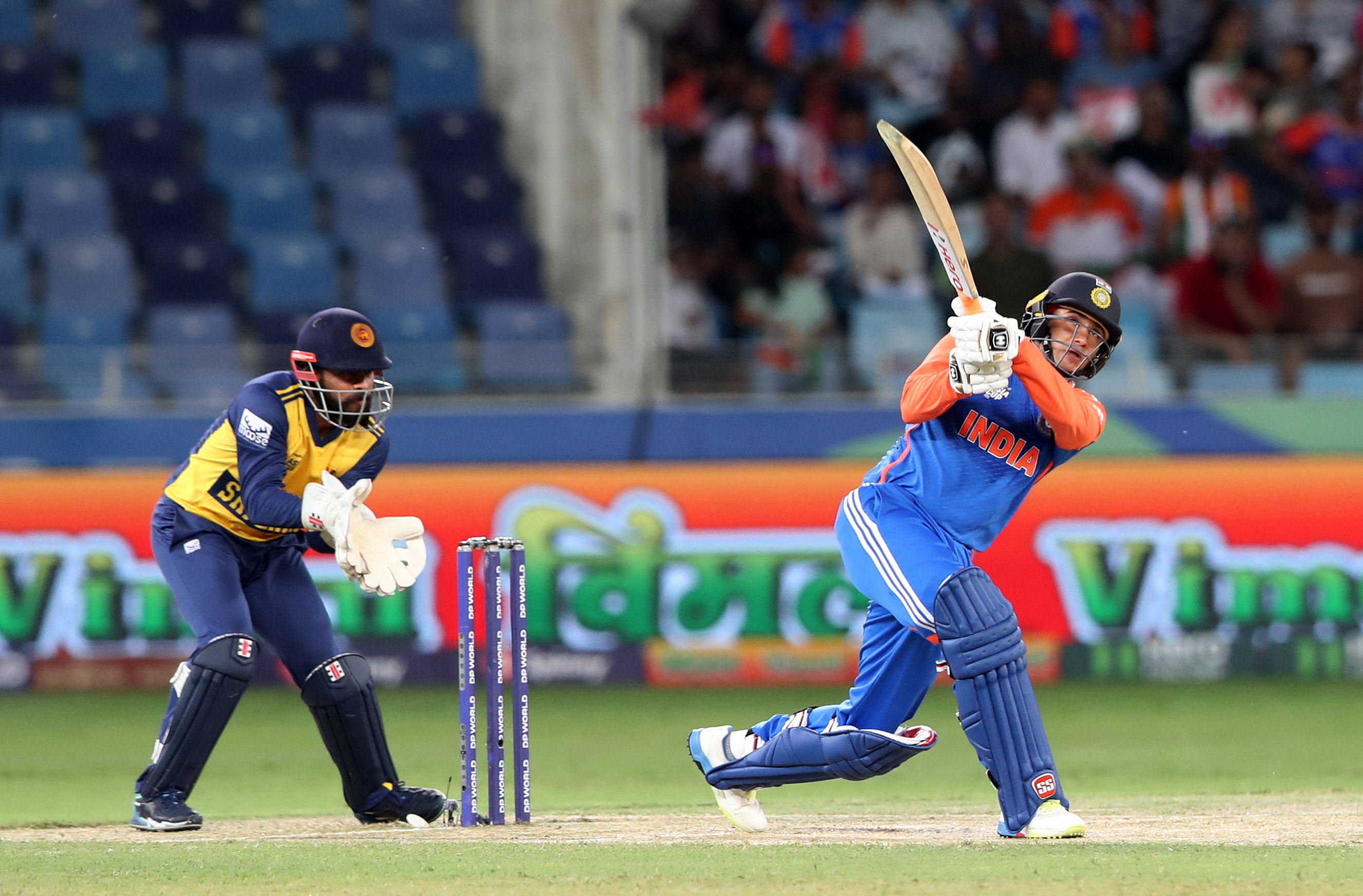 India's Abhishek Sharma in action against Sri Lanka