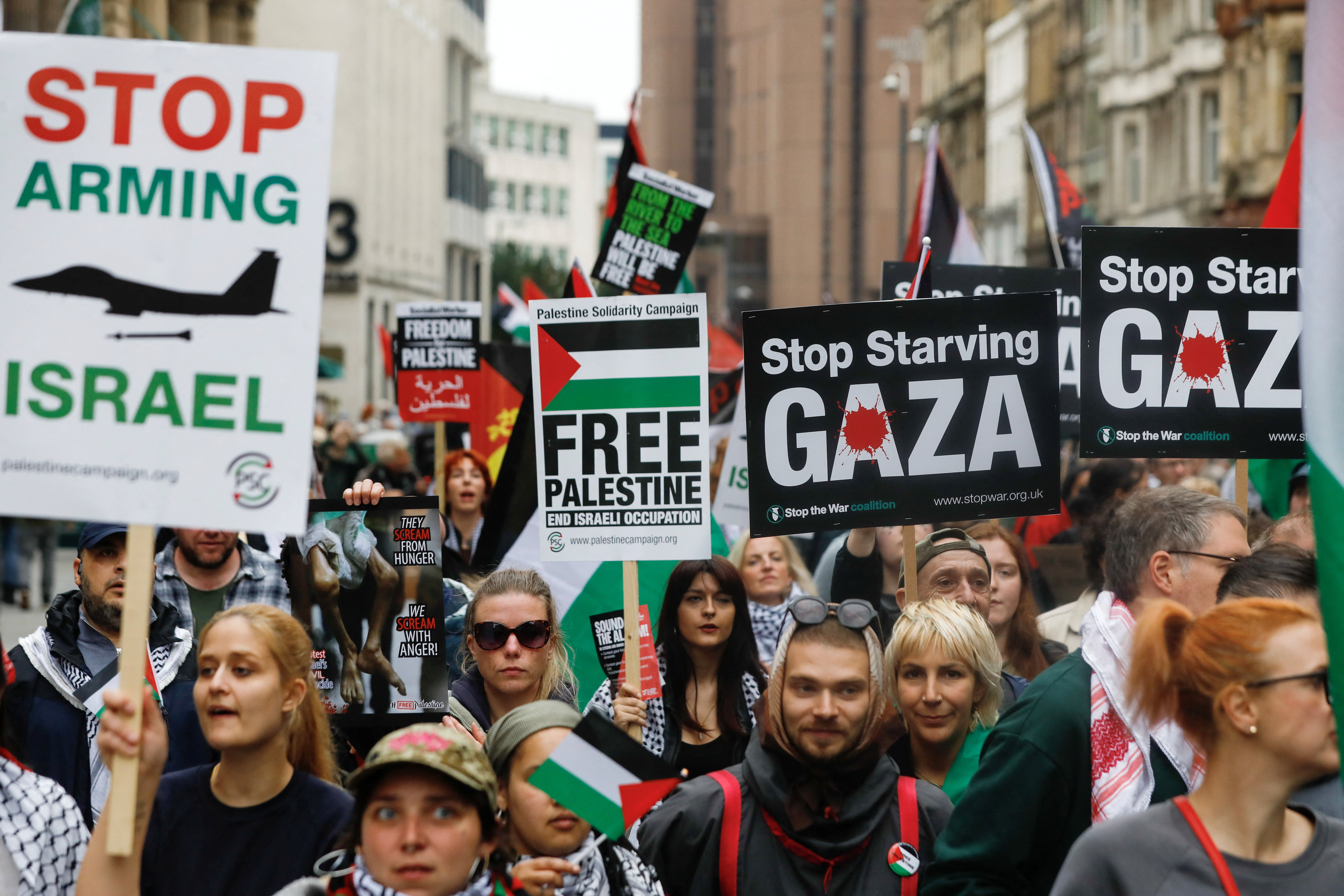 Demonstrators attend a protest the day before the Labour Party conference, in Liverpool, UK, on September 27, 2025 [Temilade Adelaja/Reuters]