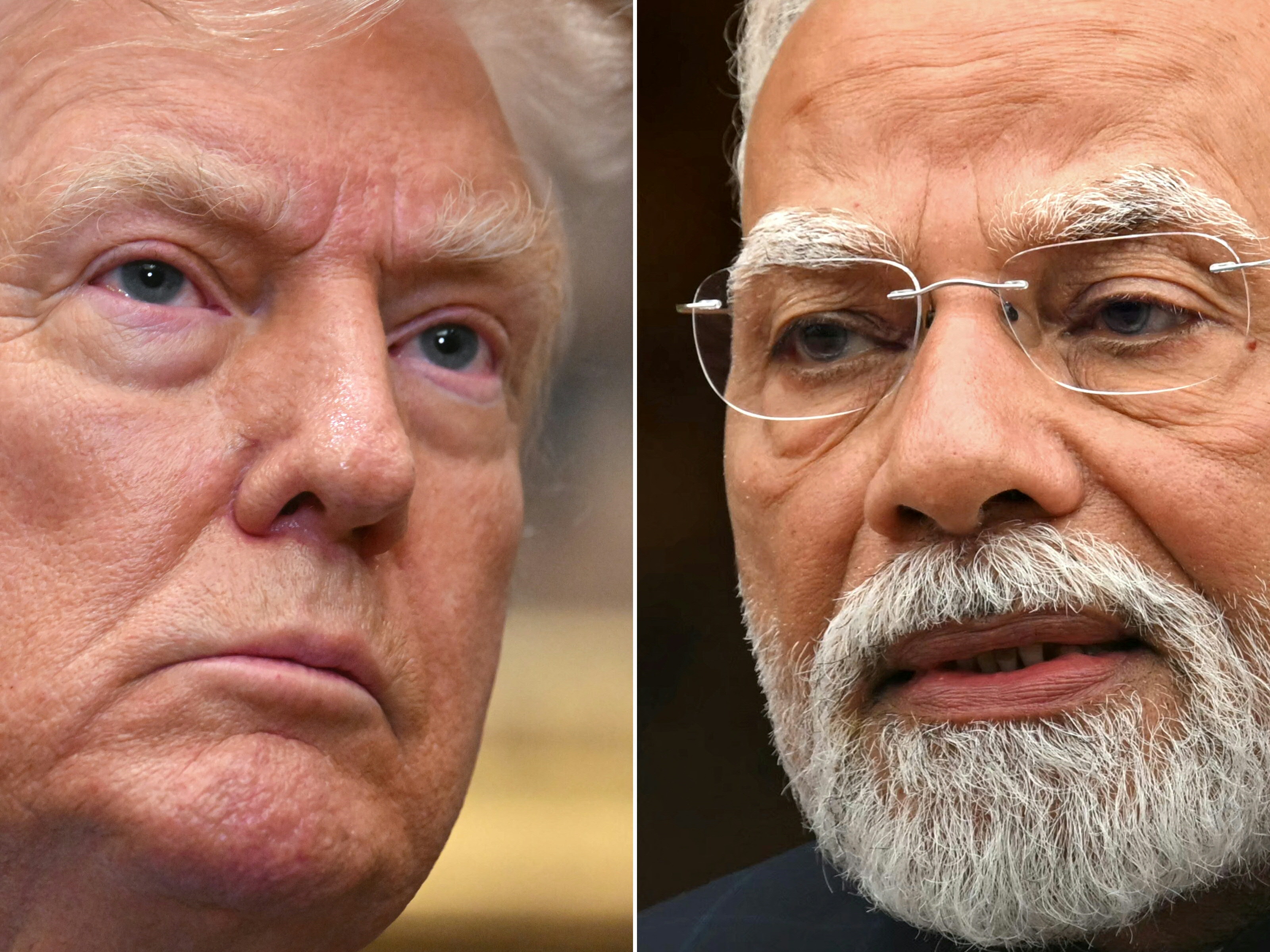 This combination of pictures created on August 5, 2025 shows, from L-R, US President Donald Trump and India's Prime Minister Narendra Modi.