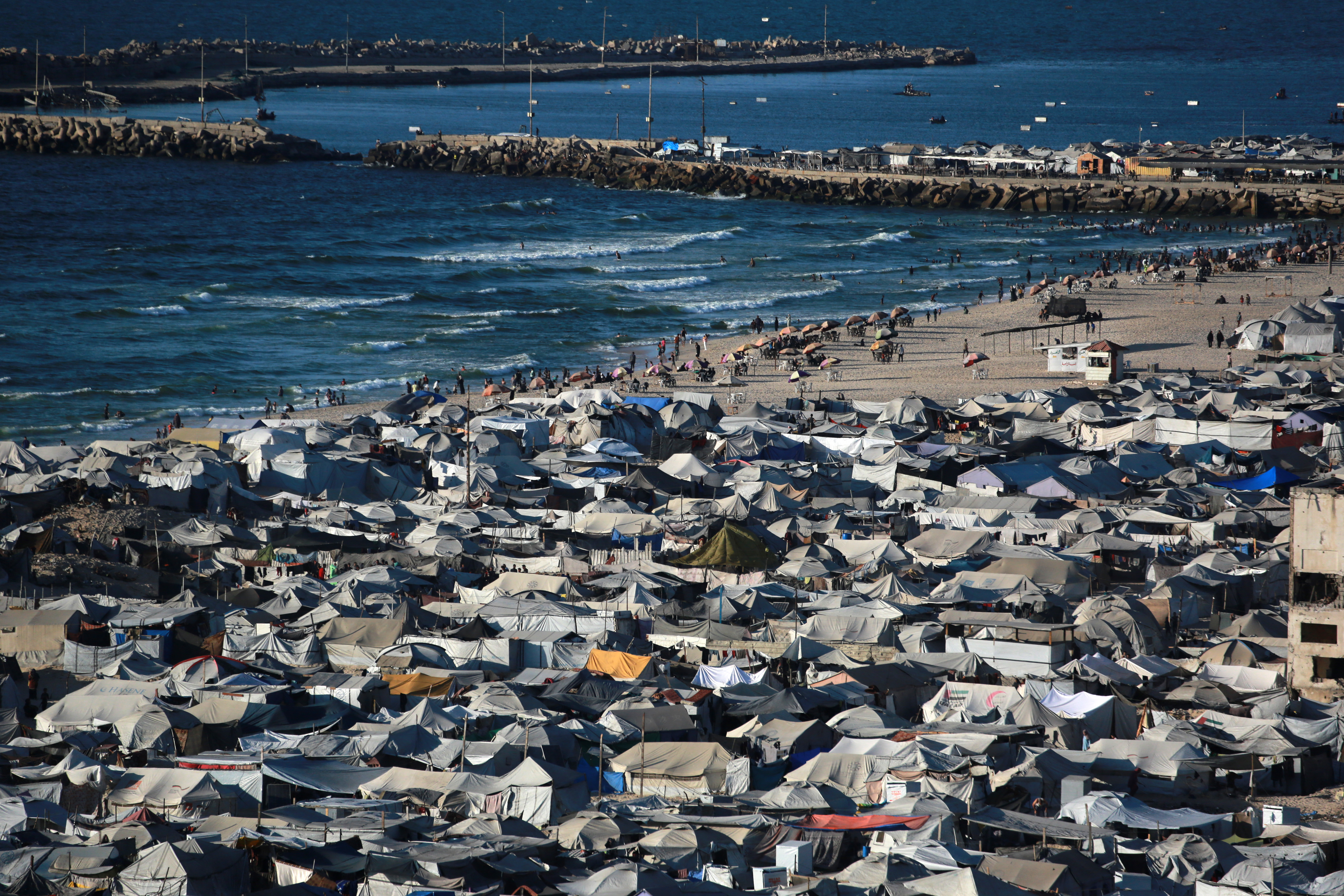 Tents housing displaced Palestinians in Gaza City
