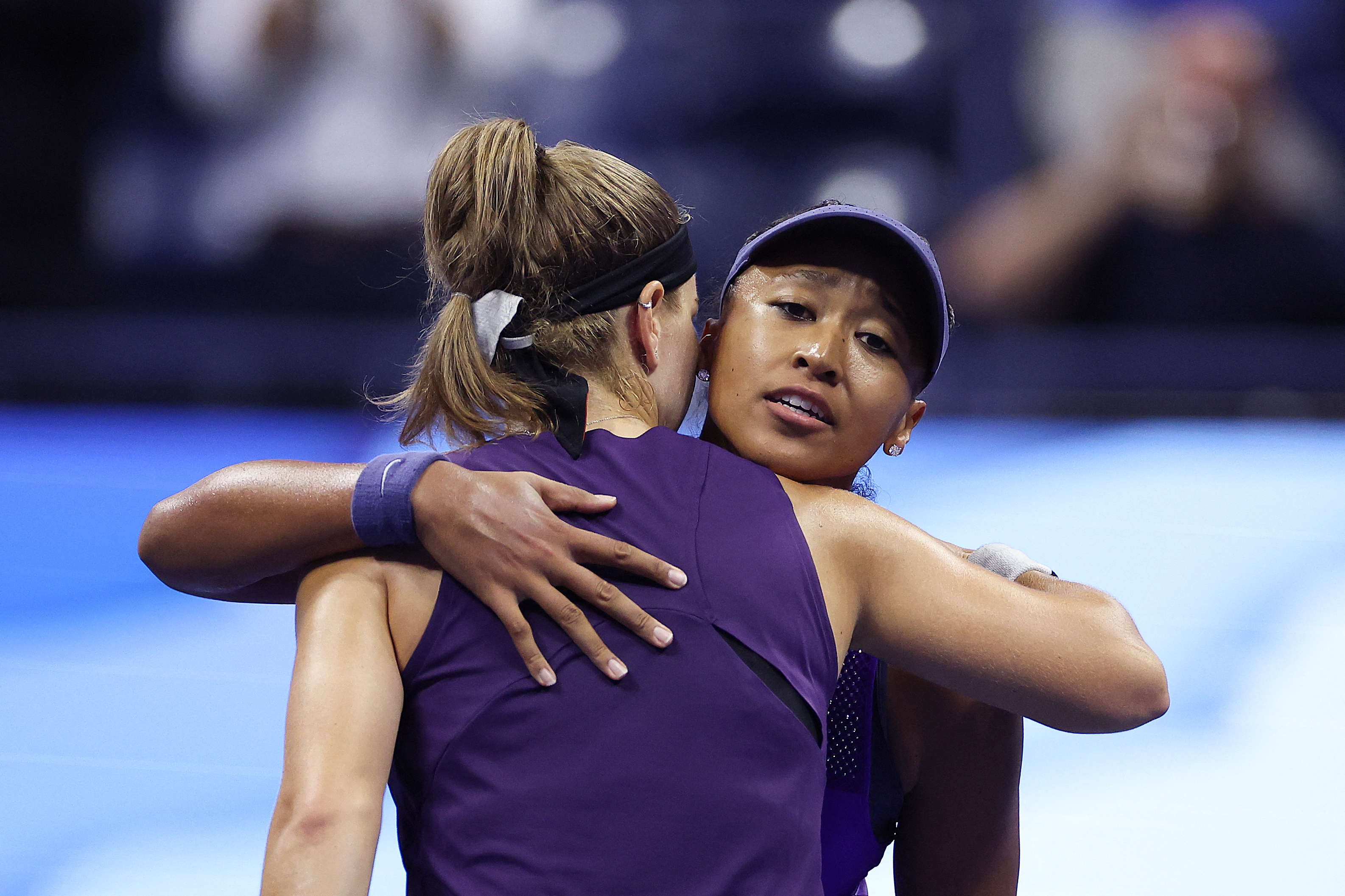 Naomi Osaka and Karolina Muchova react.