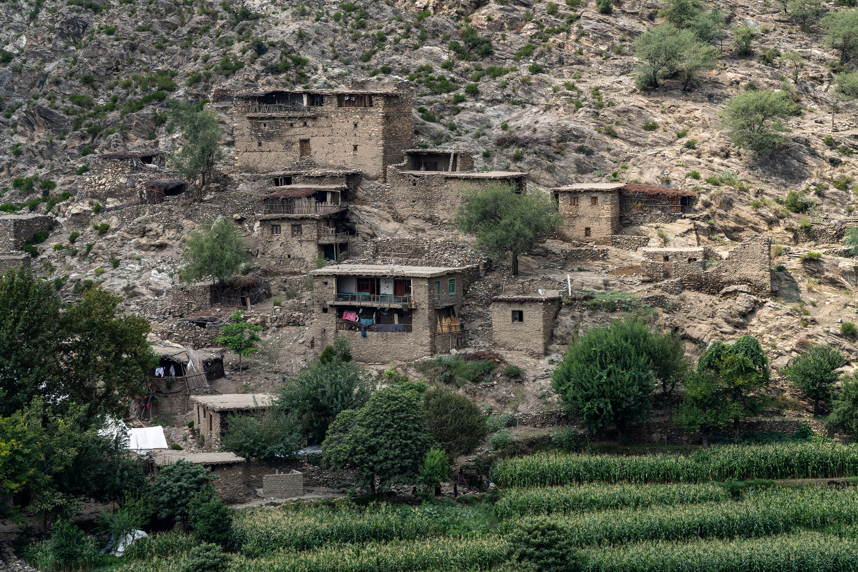 Houses damaged by the earthquake in Nurgal district