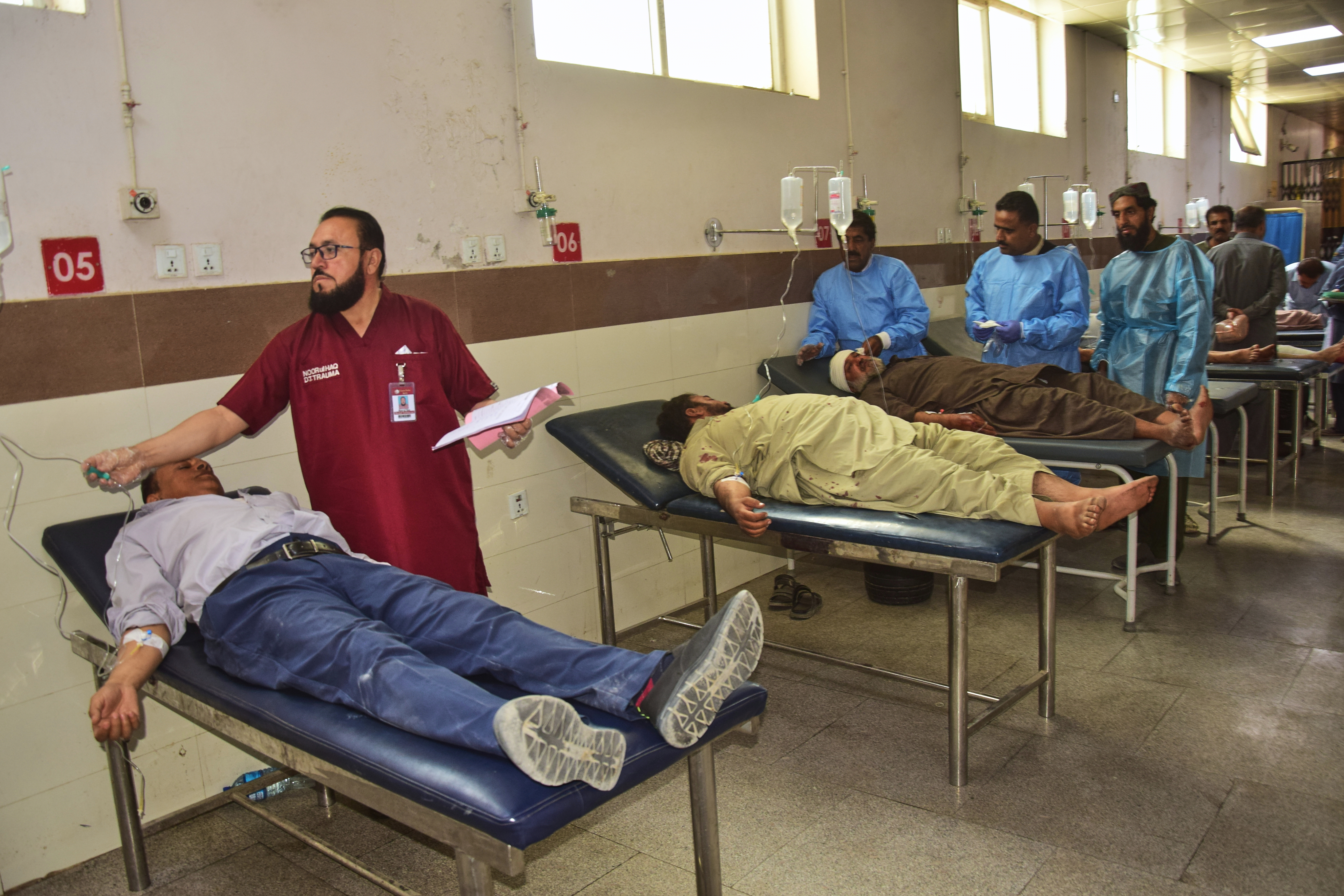 Injured victims of a powerful car bombing, receive treatment at a hospital in Quetta, Pakistan, Tuesday, Sept. 30, 2025. (AP Photo/Arshad Butt)