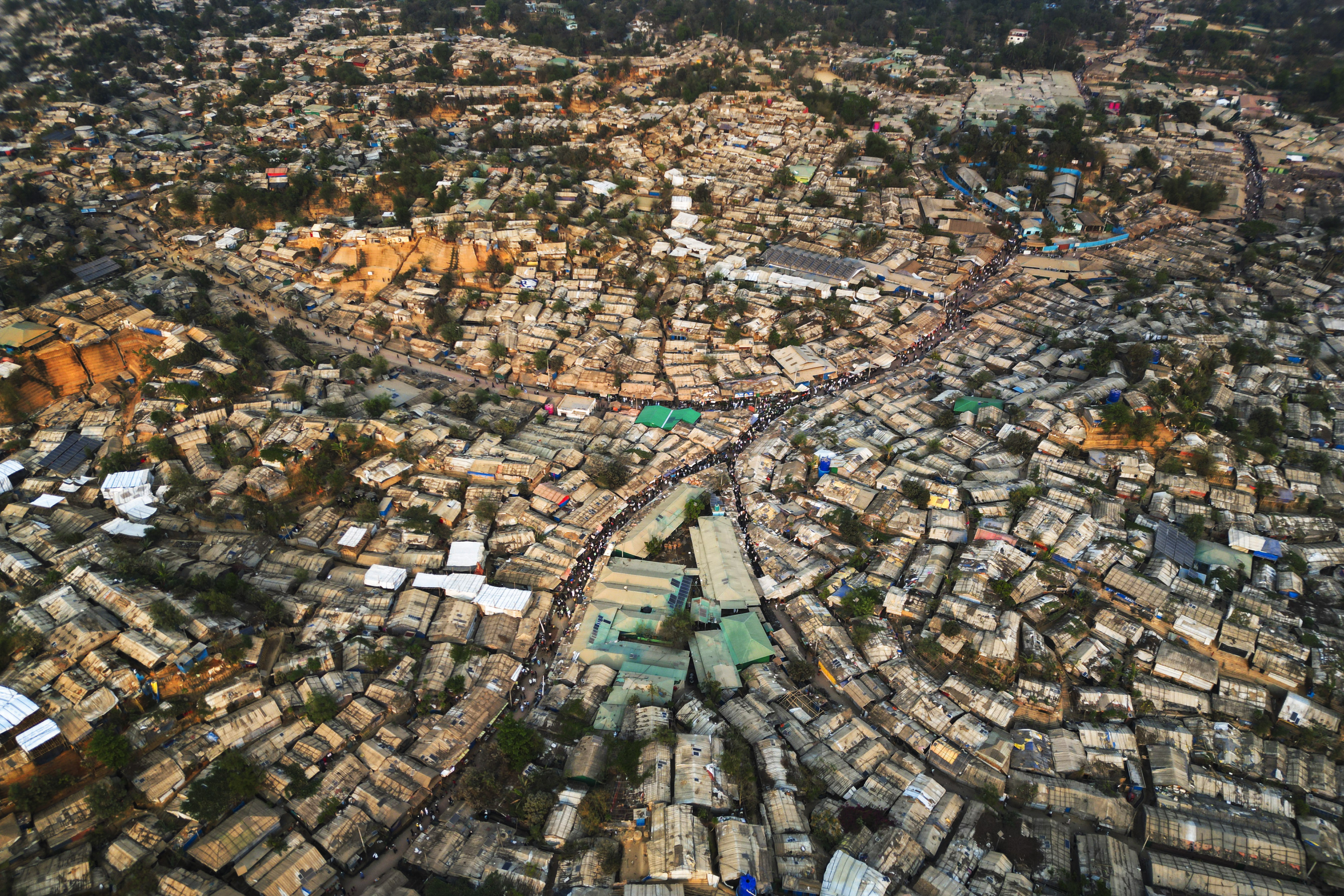 An aerial view of the vast Rohingya refugee camp is pictured in Cox's Bazar, Bangladesh, March 13, 2025. (AP Photo/Mahmud Hossain Opu)