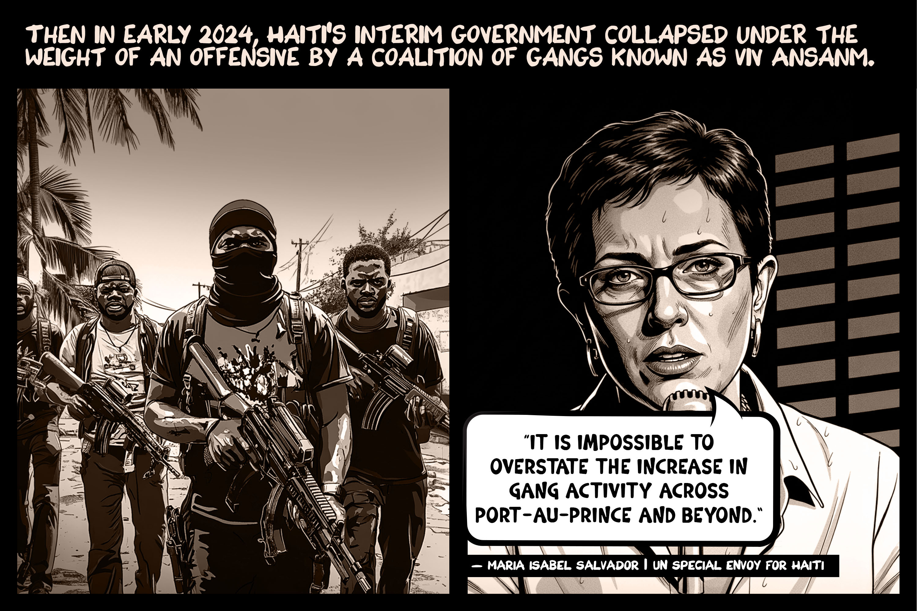 Then in early 2024, Haiti’s interim government collapsed under the weight of an offensive by a coalition of gangs known as Viv Ansanm.