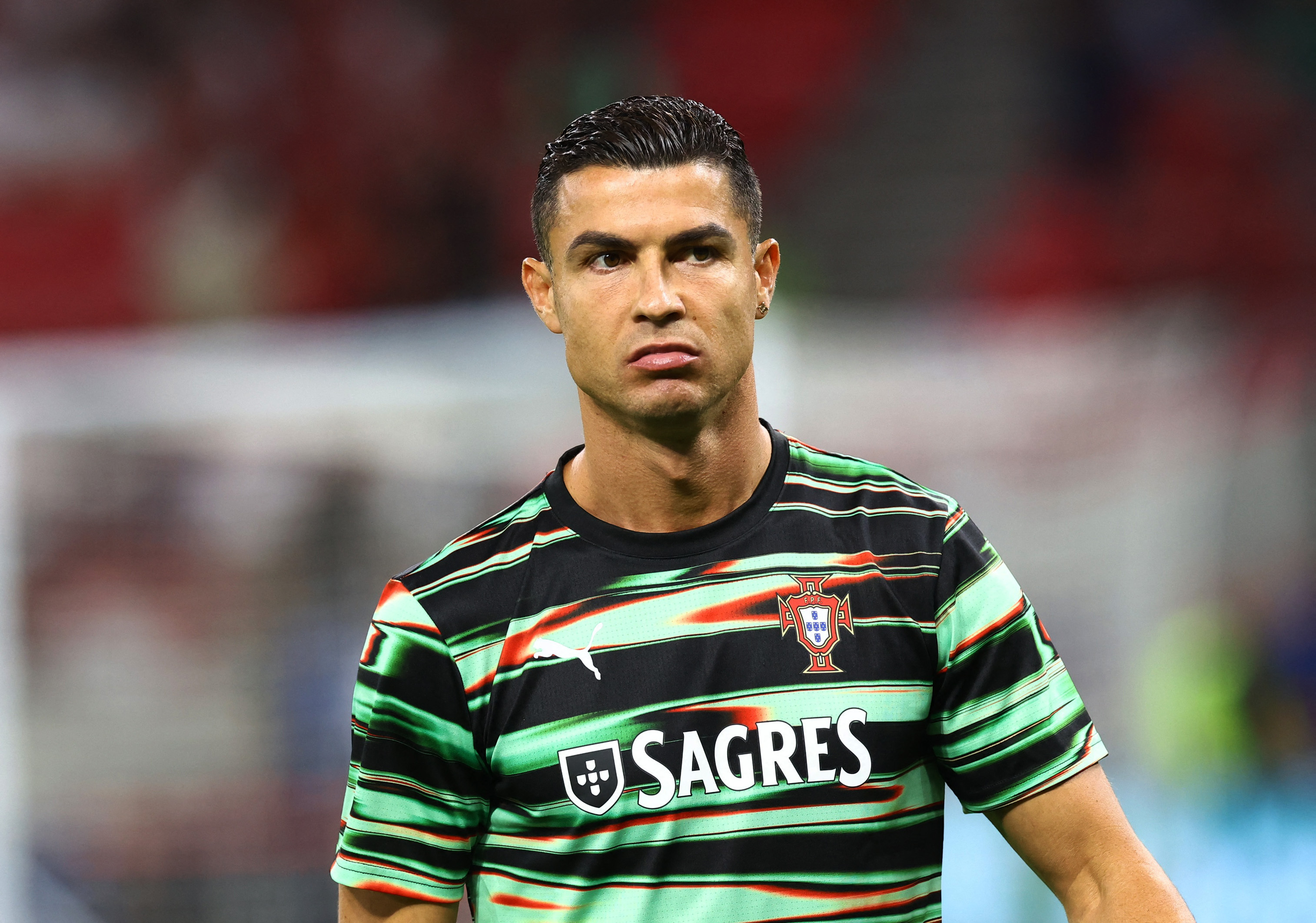 Portugal's Cristiano Ronaldo during the warm up before a World Cup qualifier